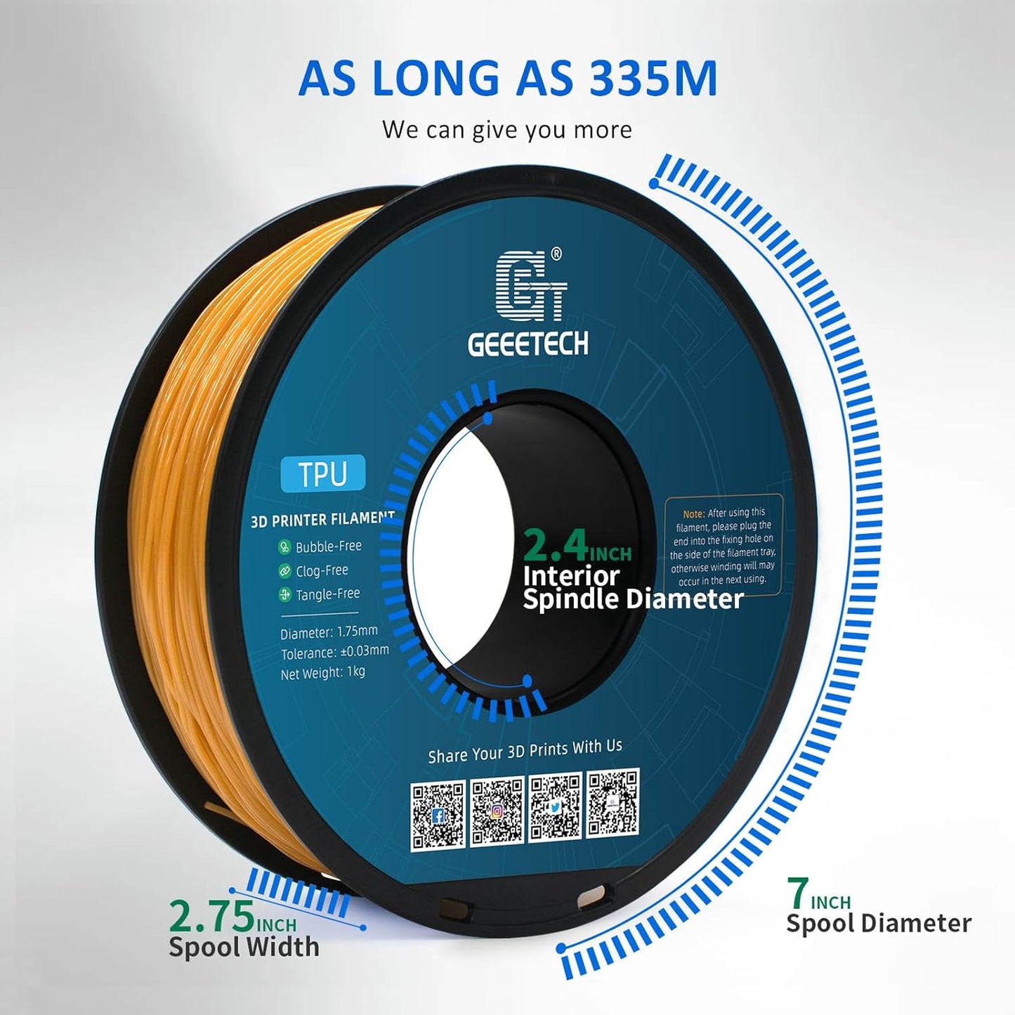 Geeetech TPU Filament 1.75mm, Shore 95A – Flexible 3D Printer Filament with High Elasticity, 1KG (2.2lbs) Spool, Dimensional Accuracy ±0.03mm, Fits Most FDM Printers (Gold)