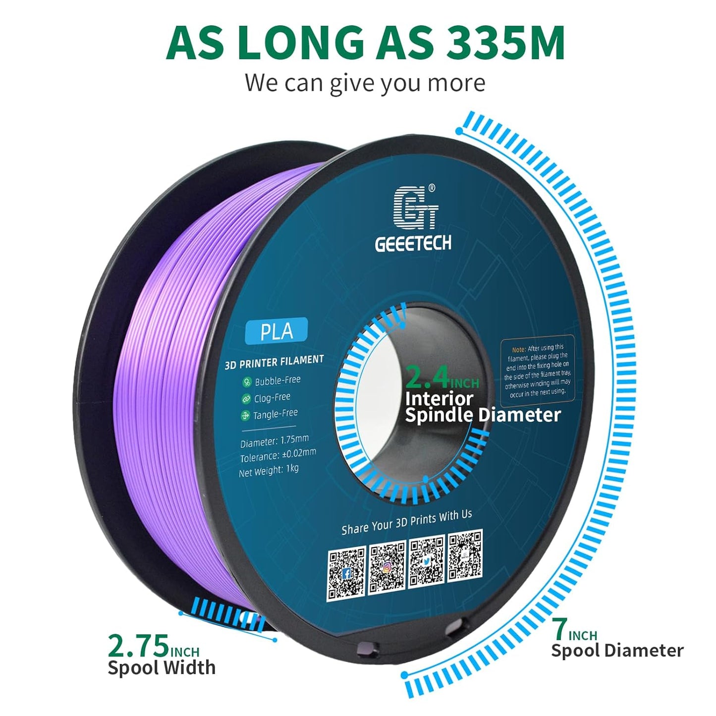 Geeetech Purple PLA 3D Printer Filament, 1kg Spool (2.2lbs), Upgrade Tidy Winding Tangle-Free, 1.75mm Dimensional Accuracy +/- 0.02 mm, 3D Printing Filament Fits for Most FDM 3D Printers