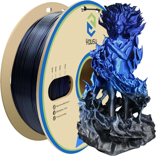 YOUSU PLA Filament 1.75mm, 3D Printer Filament Silk Black Blue Color Changing Filament 3D Printing Gradient Filament 1.75 +/-0.02mm, 1kg.