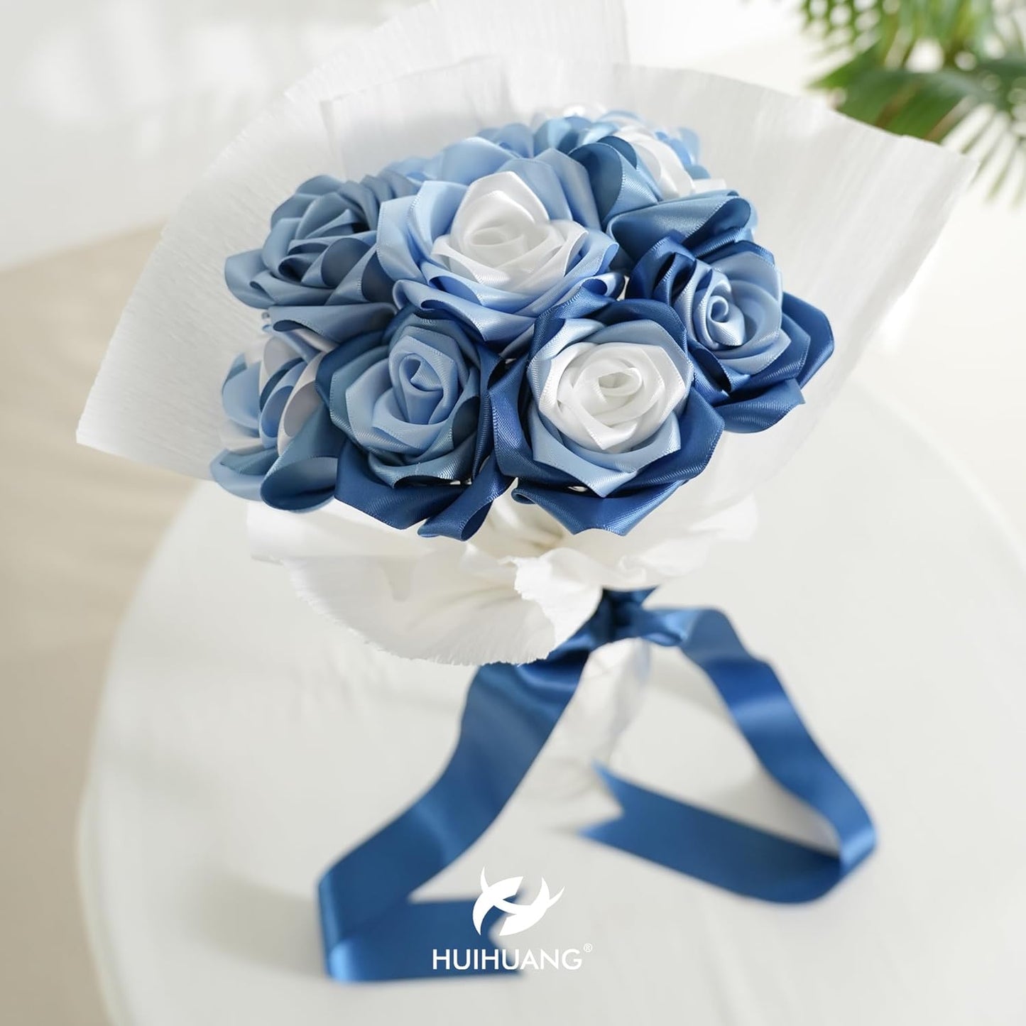 HUIHUANG 1-1/2 inch Double Face Satin Ribbon, Polyester Satin Smoke Blue Ribbon 50 Yards Per Roll for Gift Wrapping Bows Making Floral Bouquet Wedding Invitations Decor Party Favor and Craft Supplies