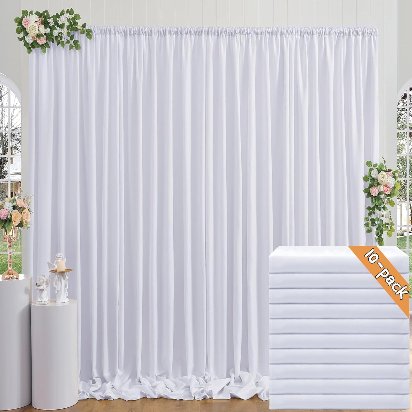 50ft x 10ft Thick Ivory Backdrop Curtains for Parties, 10 Panels 5ft x 10ft Non See Through Ivory Polyester Wedding Drapes Photo Backdrop for Birthday Party Graudation Photography Home Decor