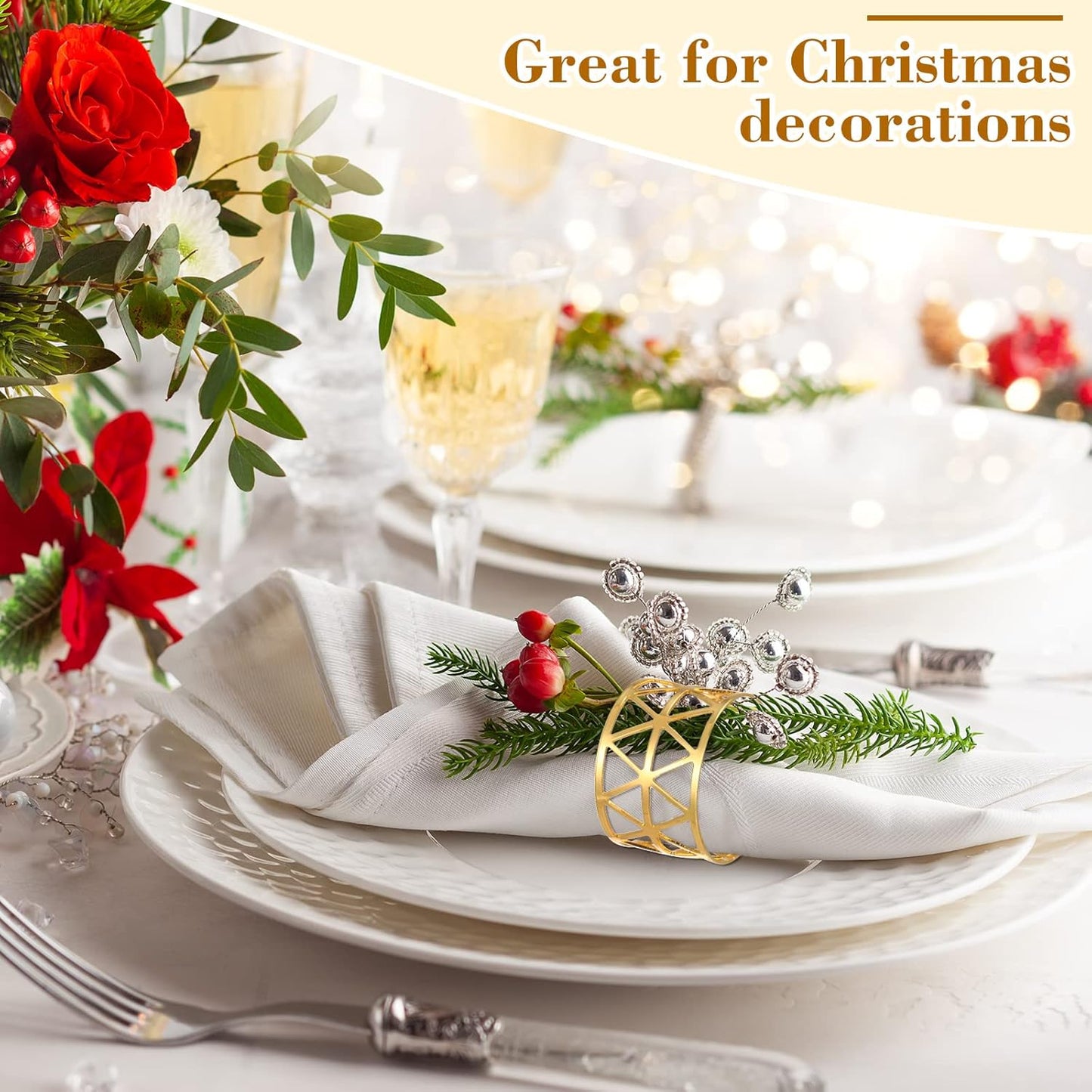 Bokon 50 Pcs Gold Napkin Rings Metal Leaf Napkin Holders Delicate Rings Bulk for Wedding Birthday Party Banquet Decoration(Hollow Out)