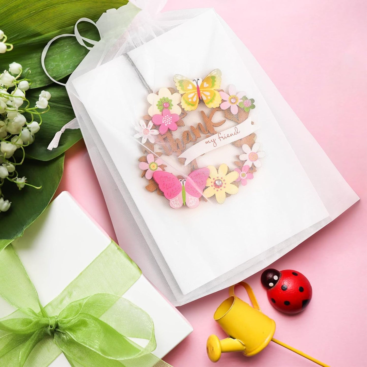 ANZNKU 100 Pack Premium White Organza Bags 6x9 inches Mesh Organza Favor Bag Drawstring, Gift Bags for Party Wedding Christmas Favor, Sheer Gift Bag