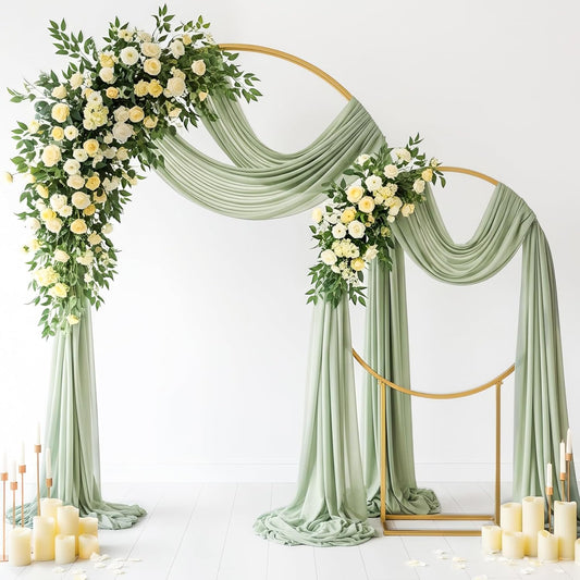 Wedding Arch Draping Fabric 29" x 19Ft Sheer Drapes for Backdrop Wedding Ceremony Reception Ceiling Decor Curtain Baby Bridal Shower Decoration (Sage Green, 2 Panels)