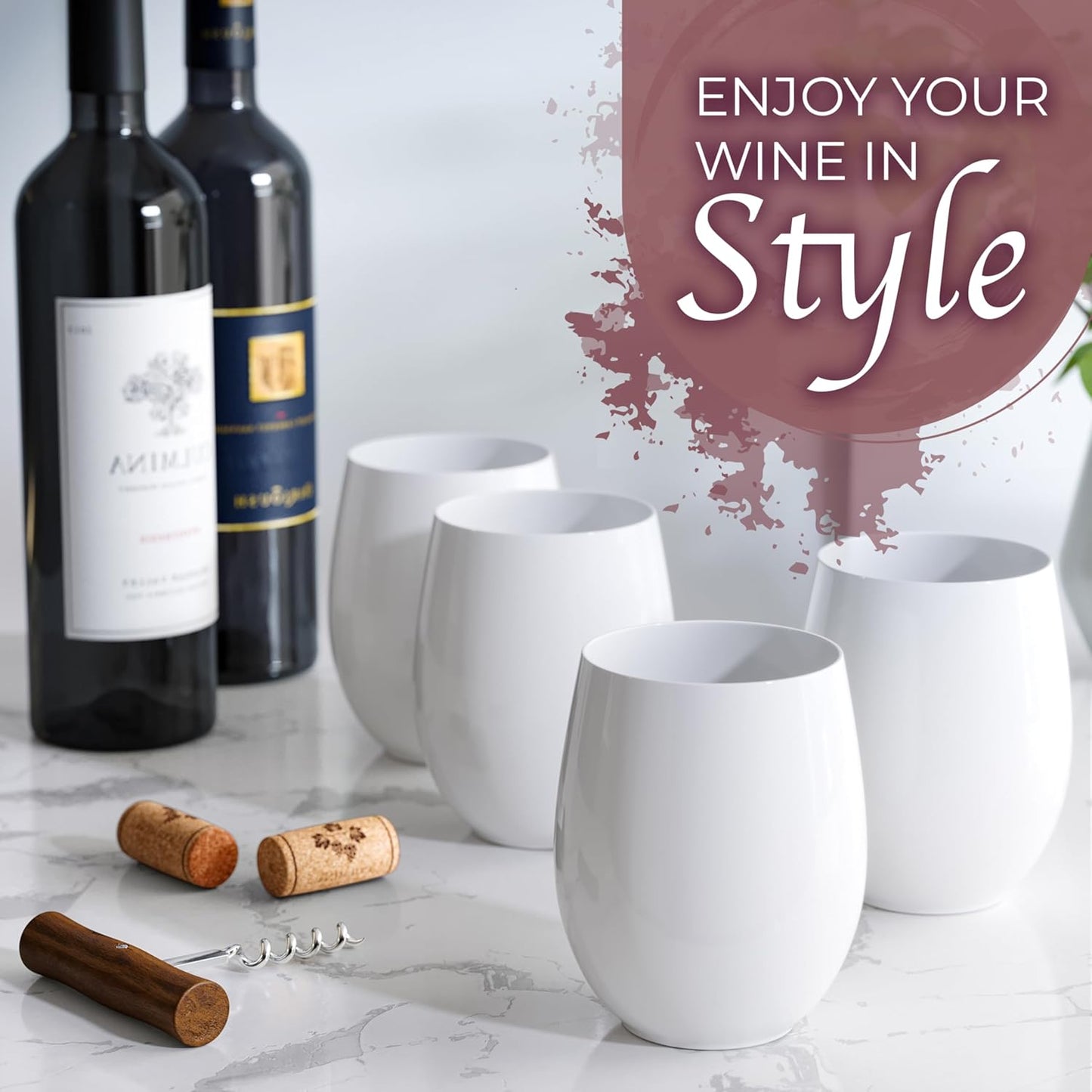 Exquisite 24 Pcs Unbreakable Stemless Plastic Wine Glasses Disposable Wine Glasses Stemless 12 Oz White Plastic Cocktail Cups White Party Cups Disposable Cocktail Glass Weddings & Events