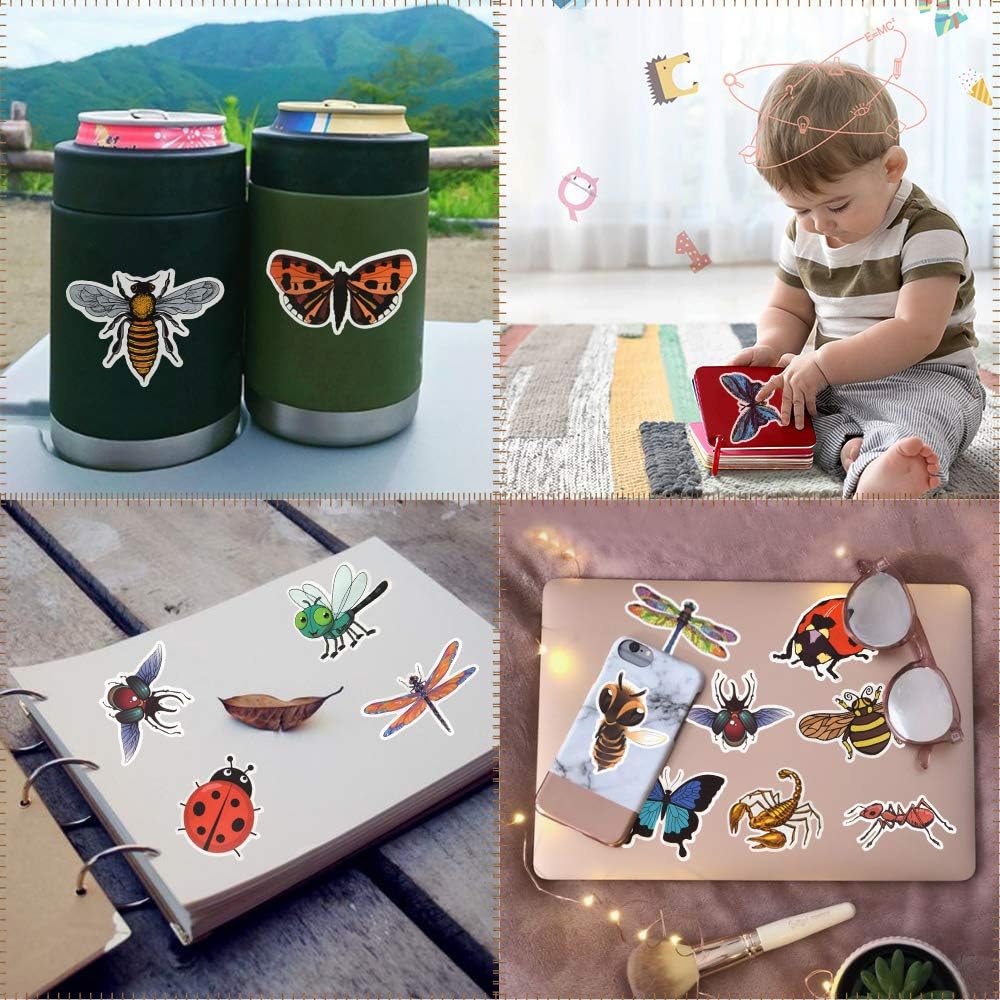 QTL Bug Stickers for Kids Insect Stickers for Water Bottle Bug Party Favors Gifts for Boys Girls Waterproof Vinyl Pack 50Pcs