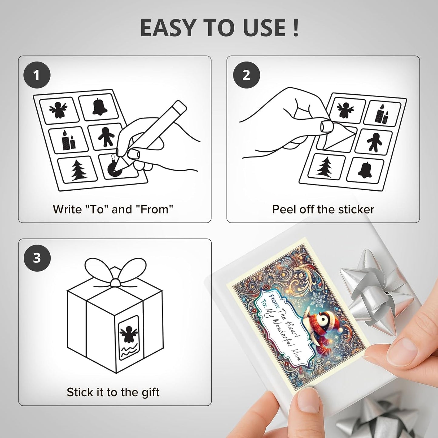 X-Protector Christmas Gift Tags 100 PCS - 2.4x1.7 in Christmas Wrapping Paper Name Tags - 5 Sheets of Self-Adhesive Xmas Present Labels Stickers - Peel and Stick Gift Wrap Tags!