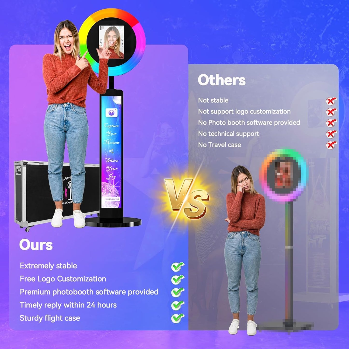 HARZHI Portable Photo Booth Compatible with Ipad 12.9in 10.9in 10.2in, for Ipad Photo Booth Shell Stand Stand Provide Chacktok PhotoBooth Software for Party and Wedding, Flight Case