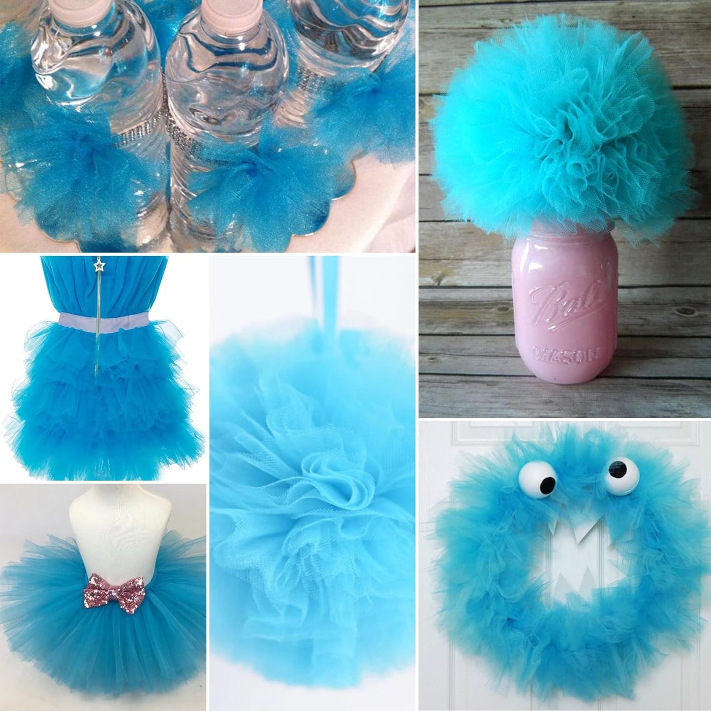 Light Blue Tulle Fabric Rolls 54 Inch by 40 Yards Tulle Bolt Spool for Wedding Decorations DIY Tutu Baby Shower Table Skirt Ceiling Decor Birthday Party Craft Supplies