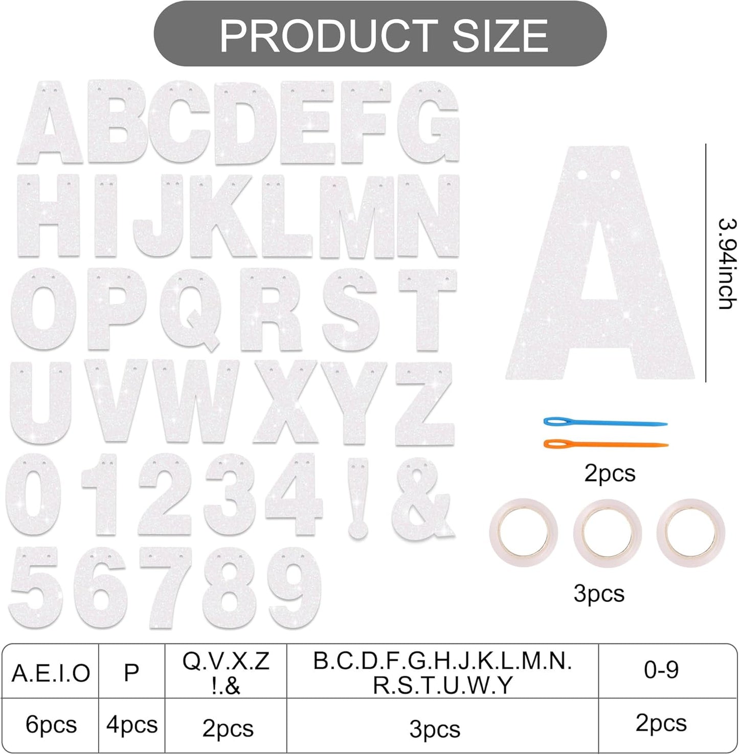 BEISHIDA 116 PCS Glitter Color White DIY Letter Banner Kit Make Your Own Banner，Including 111 Letters and Numbers 3 Rope and 3 Threading Device,Customized for Birthday Graduation Wedding Party Decor