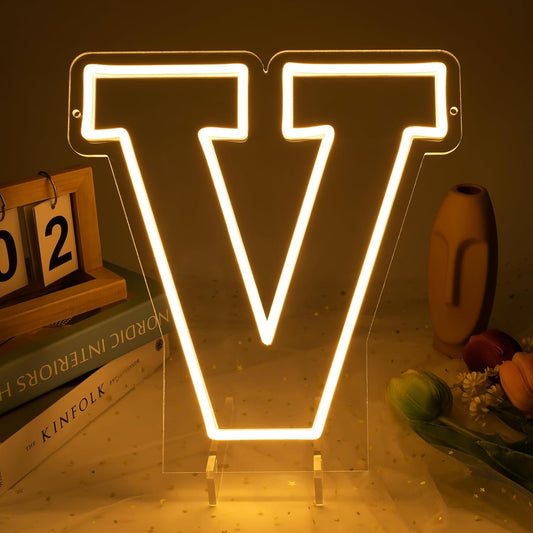 Light Up Letters V, Led Marquee Letter Lights Neon Sign, 13.7" Height Decorative Lighted Alphabet Number, Battery/USB Powered Led Letters Lights for Wedding, Birthday, Party, Christmas or Home Decor