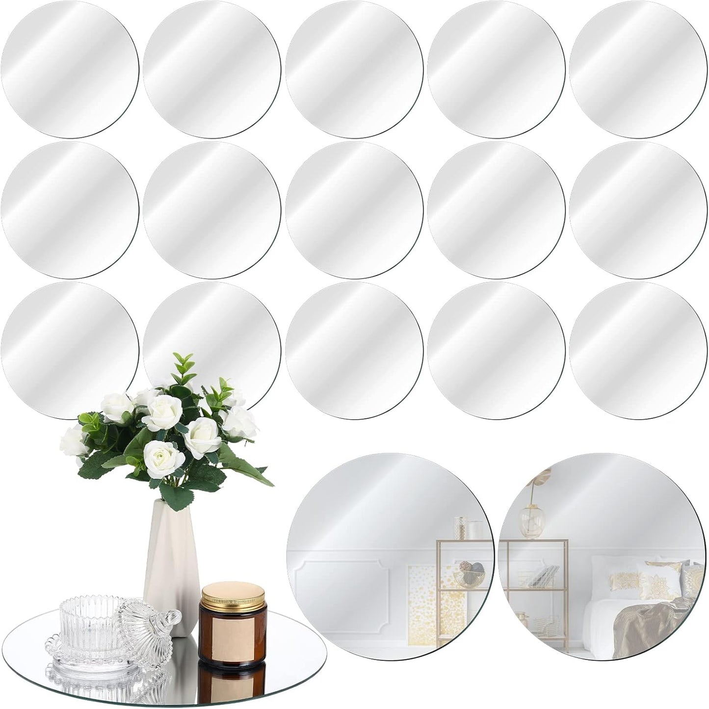 Tuanse 18 Pcs 12 Inch Round Mirrors Centerpieces for Tables, Table Mirrors, Mirror Plates Set, Circle Glass Trays for Wedding, Baby Shower, Party Decorations, Crafts, Christmas, 2mm