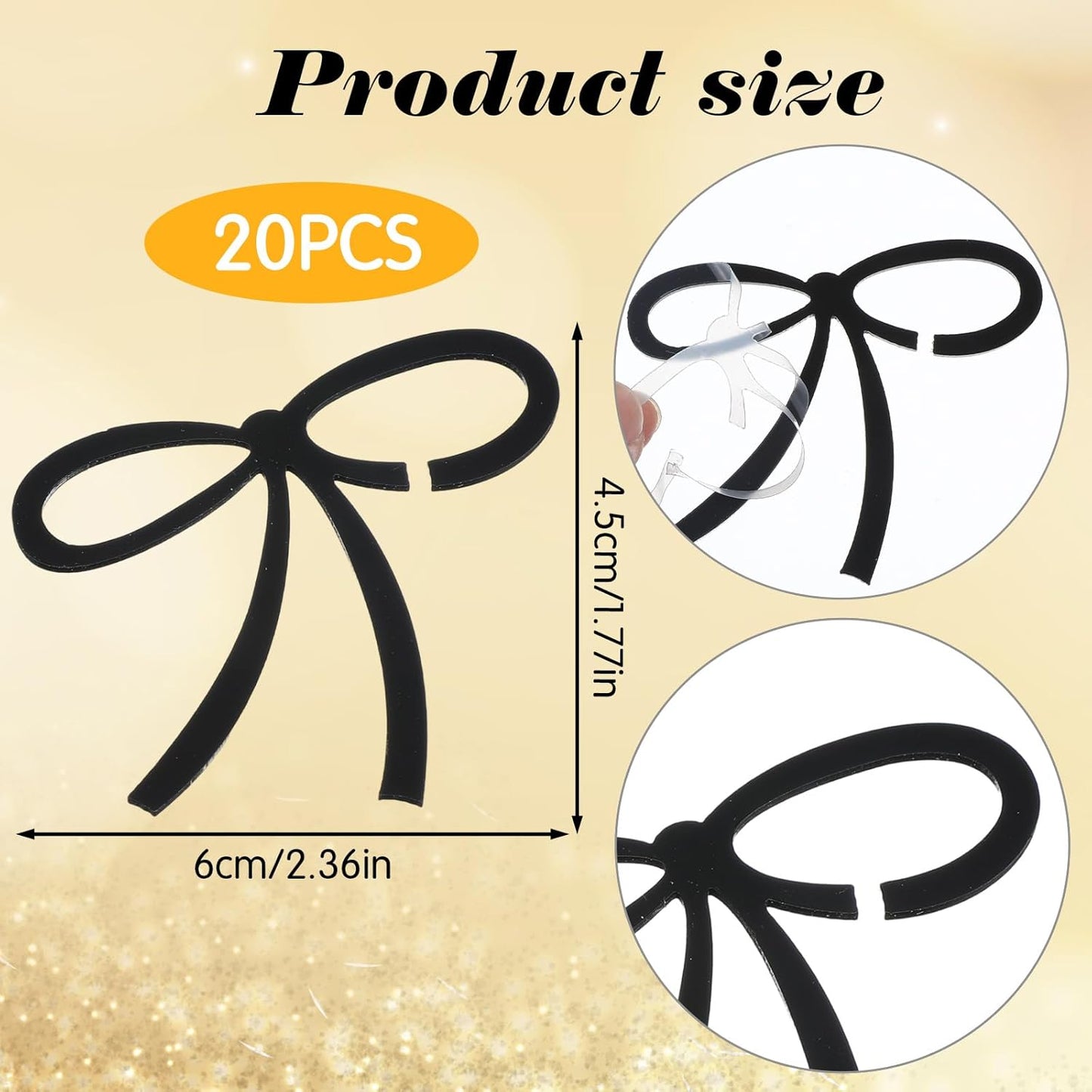 20 Pcs Bows for Champagne Glasses, Acrylic Drink Tags, Bows Drink Charms, Wine Glass Charms Black Bow Decor for Bachelorette Birthday Wedding Coquette Tasting Party Decor Accessory