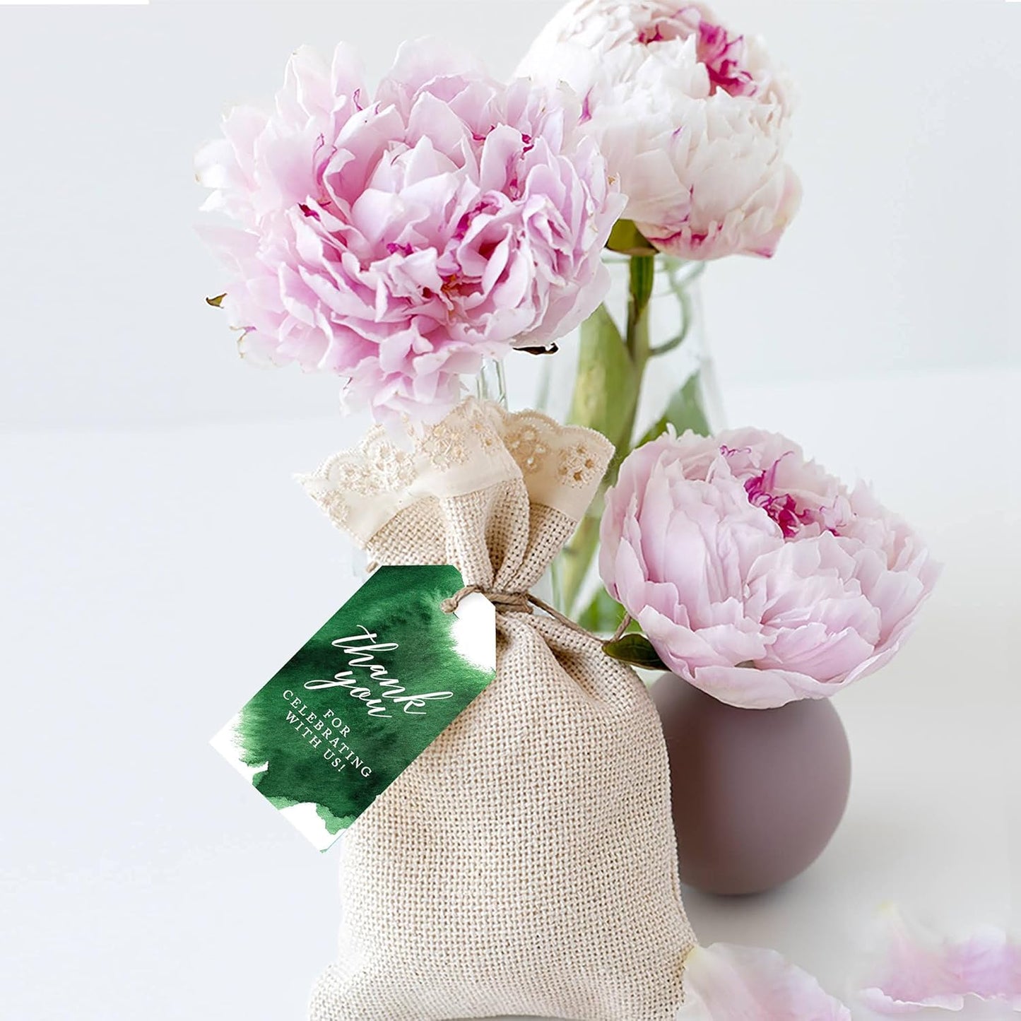 Andaz Press 100-Pack Thank You for Celebrating with Us Favor Tags Emerald Green Watercolor Cardstock Gift Tags with Bakers Twine for Wedding Baby Shower Bridal Shower Party Favors 2 x 3.75-Inches