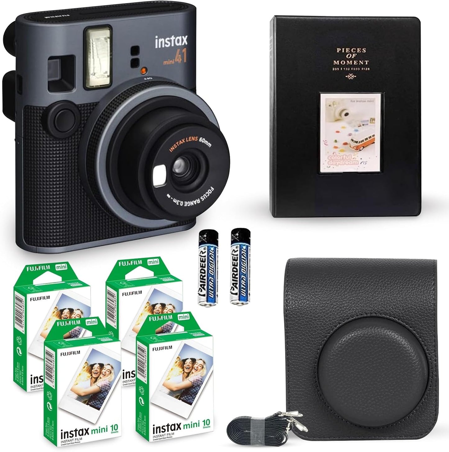 Fujifilm Instax Mini 41 Instant Camera Vintage Black. + Fujifilm Value Pack (40 Sheets) + Shutter Accessories Bundle, Includes Vintage Style Compatible Carrying Case, Black Photo Album 64 Pockets