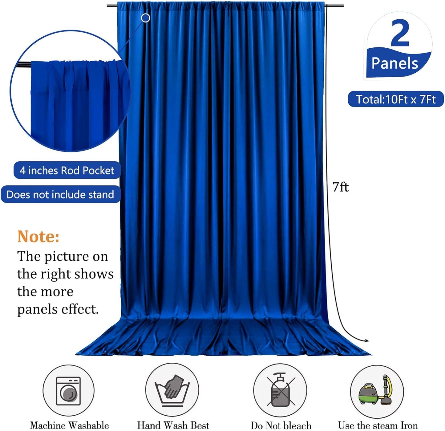 10 x 7 Feet Blue Backdrop Curtain for Partie, Background Curtains for Photoshoot, Birthday, Wedding, Halloween, Thanksgiving, Christmas, New Year Party Decorations 5Ft x 7Ft, 2 Panels