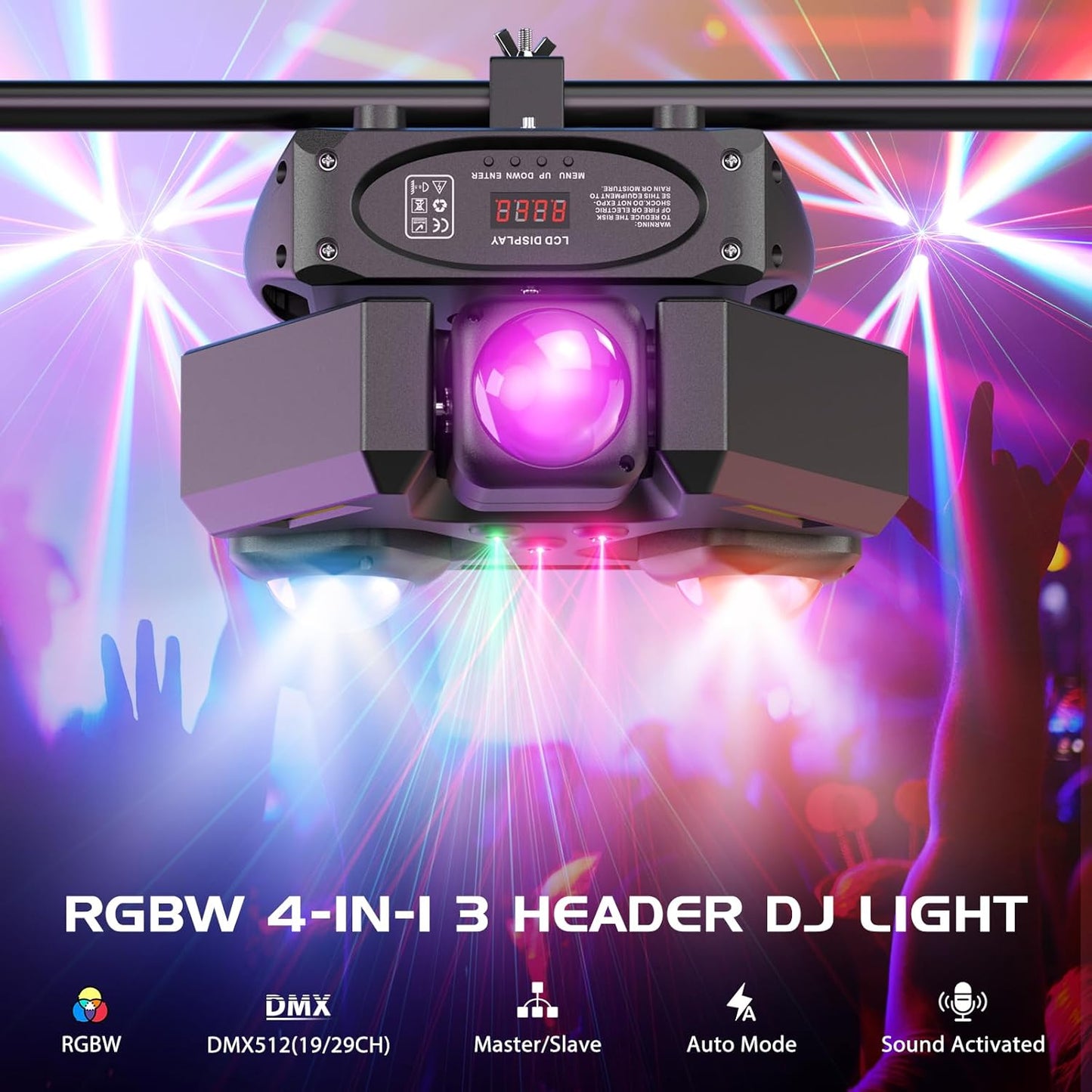 Three Head Rotation Moving Head Stage Lights 9 X 10W RGB LED DJ Lighting with DMX Mode Sound Stage Lighs and Parties Lights Activated for Party Wedding Concert Disco DJ Concert Show (2 Pack)