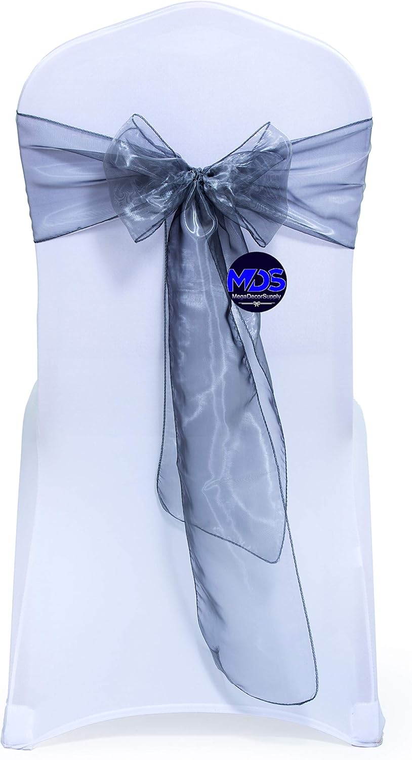 MDS Pack of 50 PCS Organza Chair Sashes Wider Dining Chair Bows Ribbon Tie Back for Wedding Party Birthday Bridal Shower Reception Event Banquet Home Chair Cover Decoration - Silver Gray