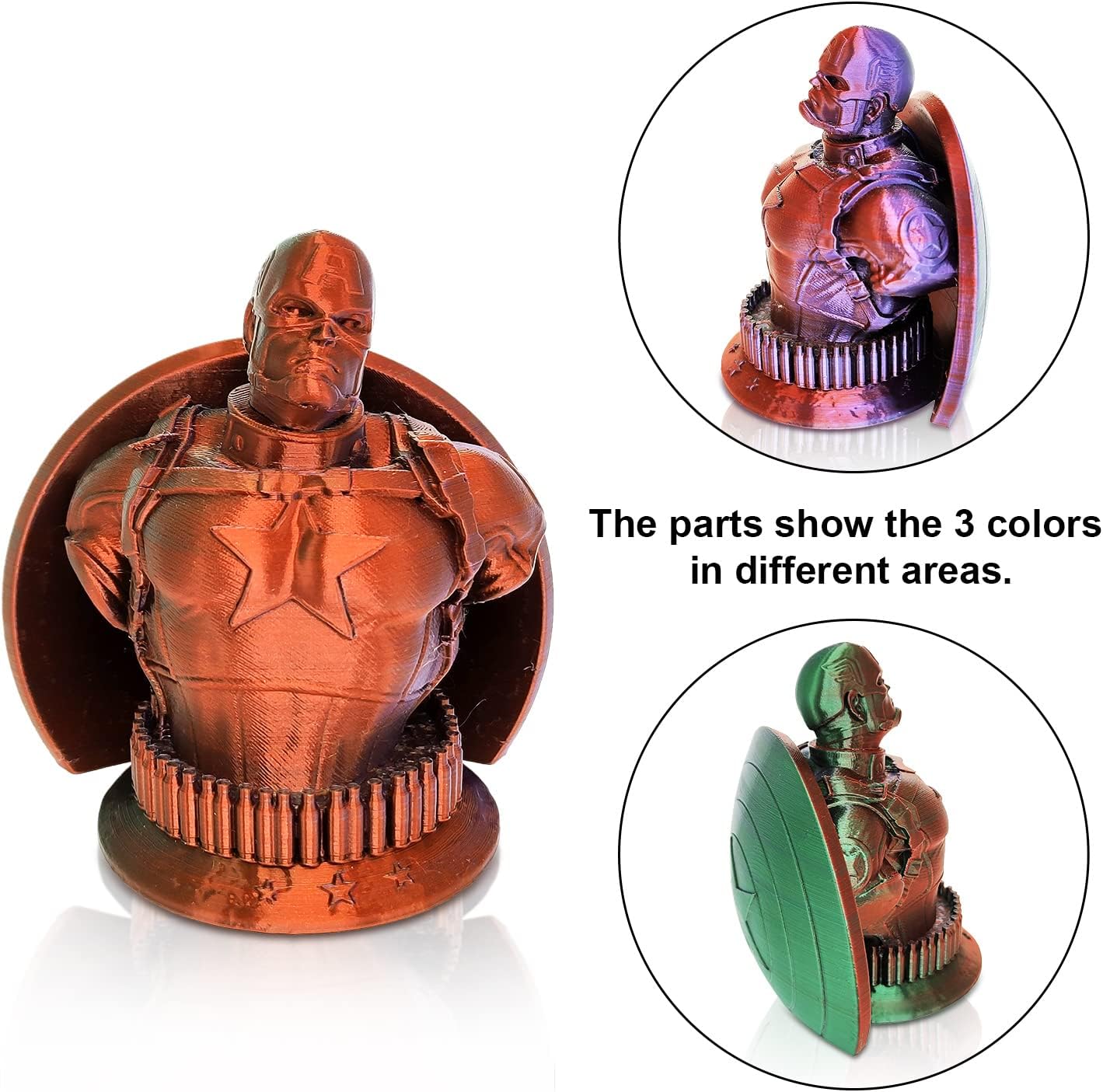 YOUSU 3D Printer Filament 1.75mm,Tri-Colors PLA Filament,Shiny Silk Coextruded PLA, Silk Green Purple Copper Filament, 1kg/2.2lbs