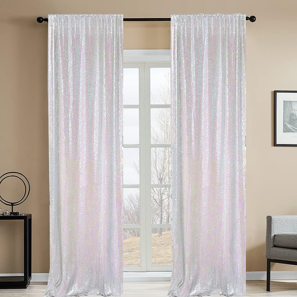 Iridescent Sequin Backdrop Curtains 2FTx8FT 2 Panels Sparkly Background Drapes for Party Wedding Birthday