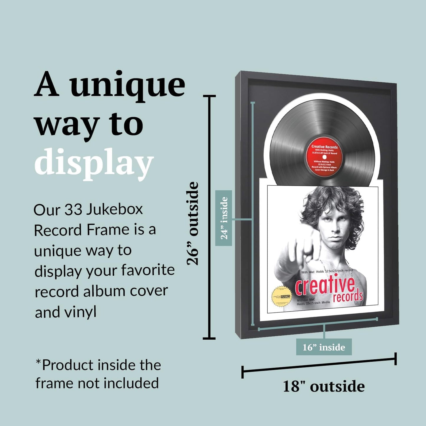 Creative Picture Frames 16" x 24" Jukebox Vinyl Frame Display with Double Black-White Matting, LP Record Album Frame for Wall Decor, Black/White, Pack of 4