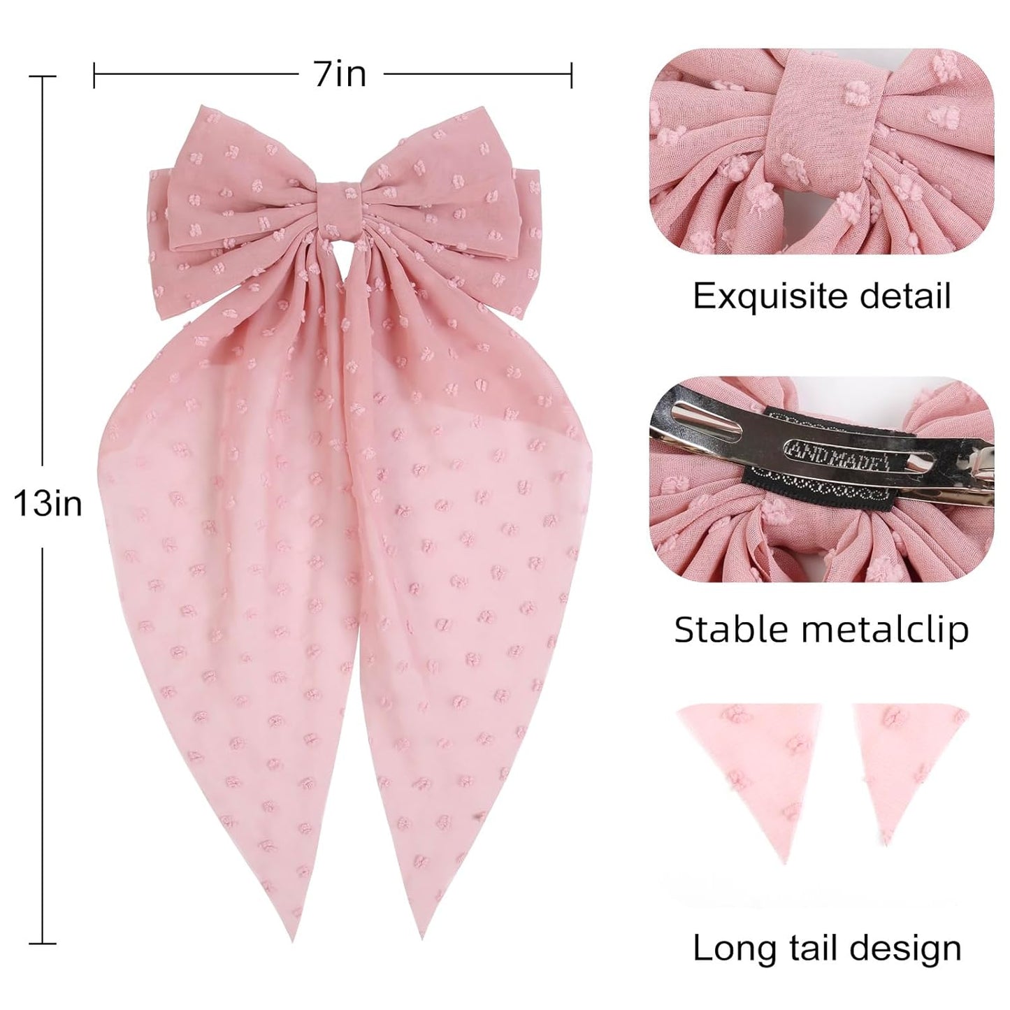 Tobeffect Hair Bow for Women Clips Bulk, Big Ribbon Bows with Long Tail, Oversized Bow Hair Accessories 8PCS