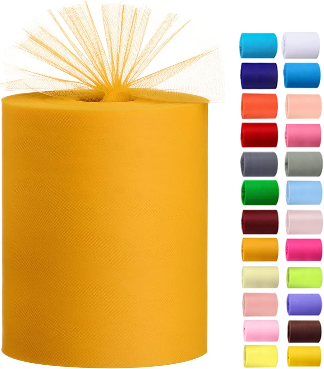 Tulle Rolls 6” by 100 Yards (300 feet) Tulle Roll Spool Fabric for DIY Tutu Skirts Wedding Baby Shower Crafts Decorations Party Supplies (Gold)