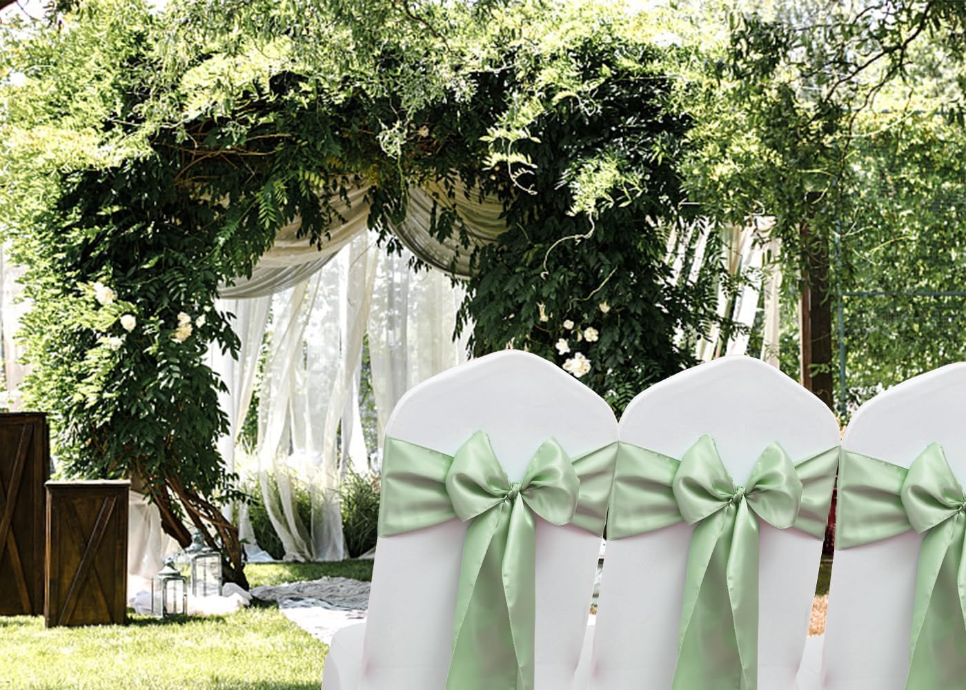 50 Pack Satin Sage Green Chair Sashes for Wedding Birthday Party Bridal Shower Gender Reveal Decorations, Sage Green Chair Sash for Folding Chairs Banquet Chairs Chiavari Chairs