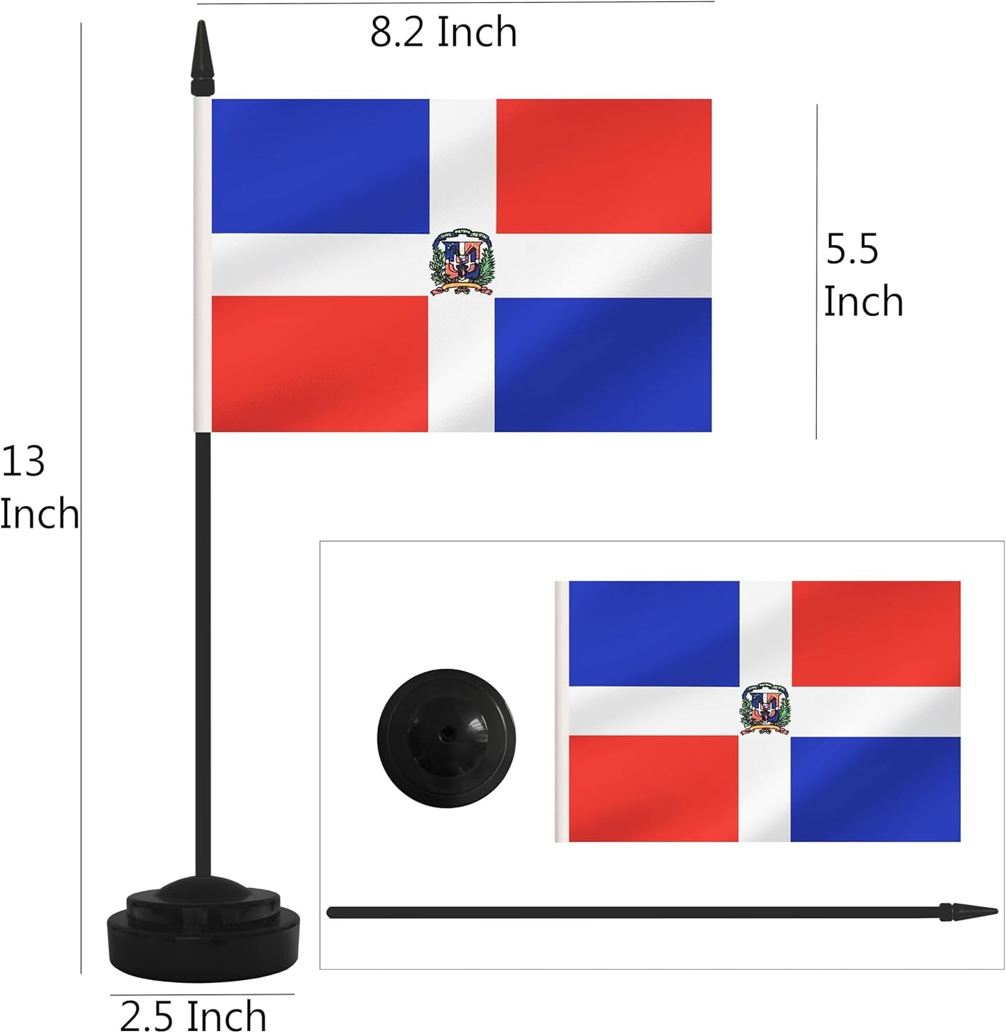 2 Pack Dominica Desk Flag Set, Dominican Desktop Small Miniature Table Office Flag with 12" Black Pole and Black Base, Offices, Classroom, Home, Festival Decoration (Dominica)