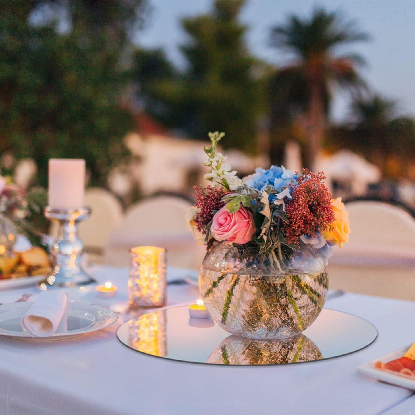 JAMBALAY 8" Round Mirror Centerpieces for Tables, Set of 12 Glass Mirror Table Centerpieces, Circle Glass Mirror Trays, Mirror Candle Plates for Wedding Decorations and Party