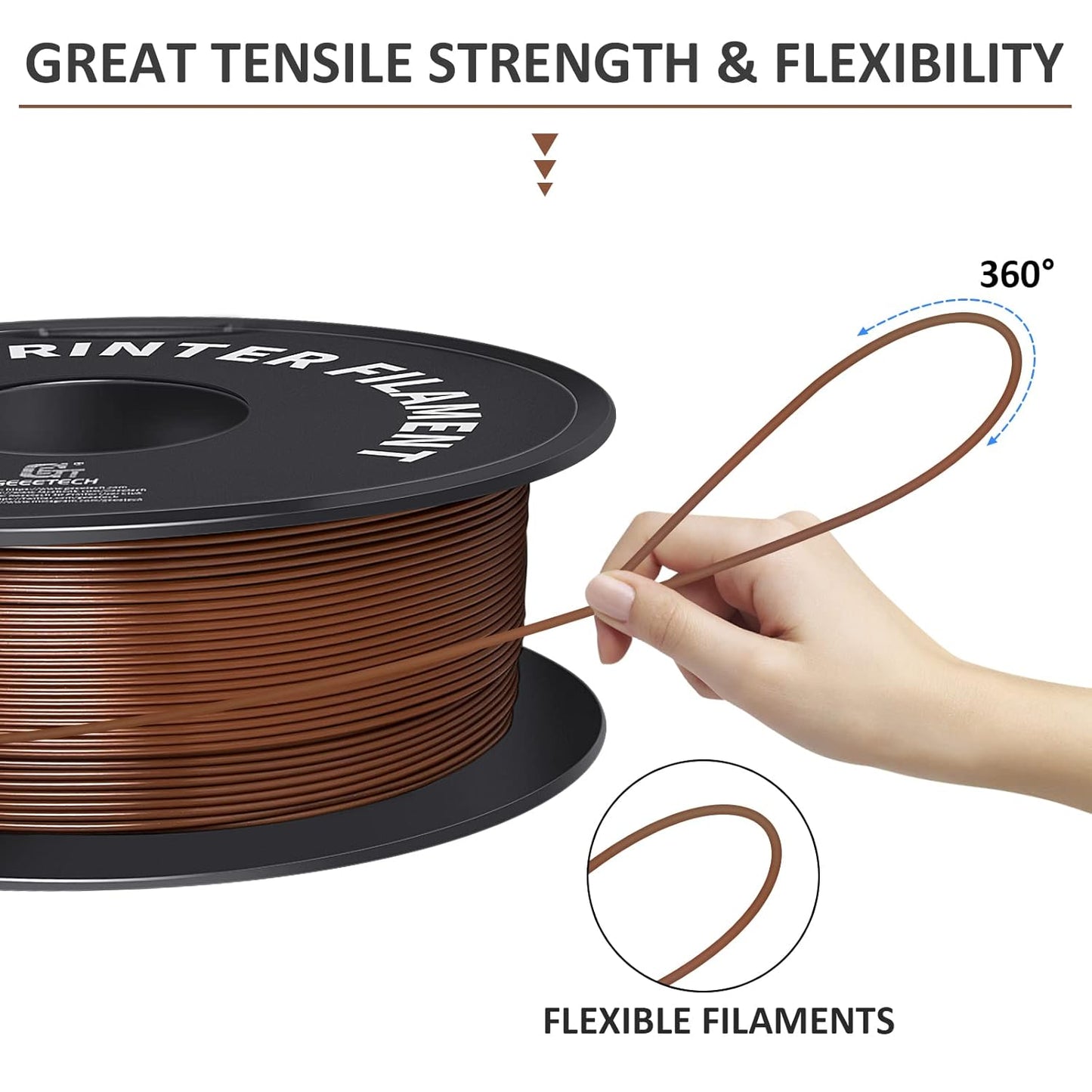 Geeetech PLA Filament 1.75mm Brown, Neatly Wound 3D Printer Filament 1kg Spool (2.2lbs), Dimensional Accuracy +/- 0.02 mm, 3D Printing Filament Fit Most FDM Printer, New Brown