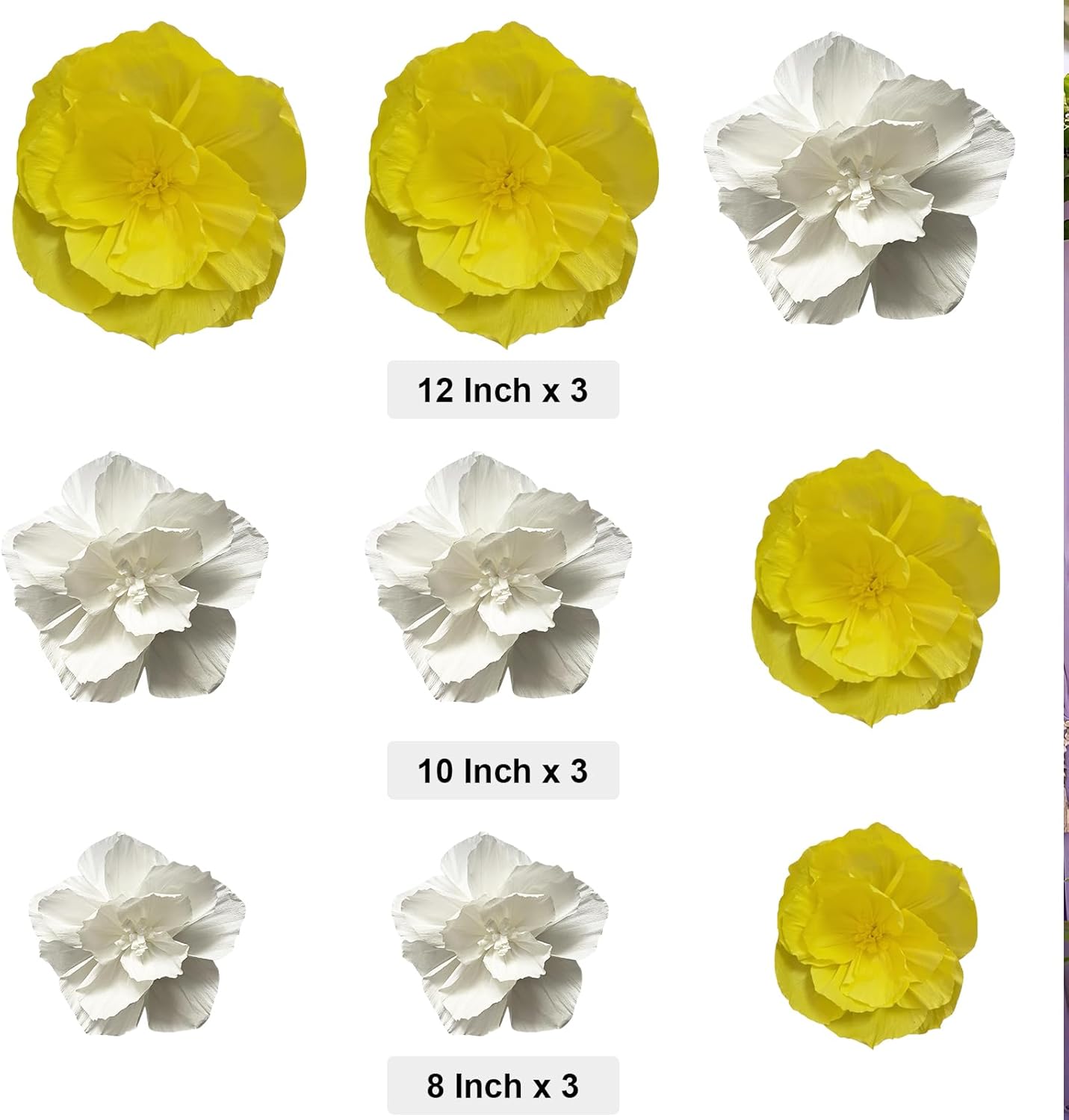 BRT Bearingshui Crepe Paper Flowers Decoration for Wall Total 9 Pcs, Artificial Flowers Backdrop for Wedding Decor Baby Bridal Shower Birthday Party, Yellow White 3D Wall Flowers Decor