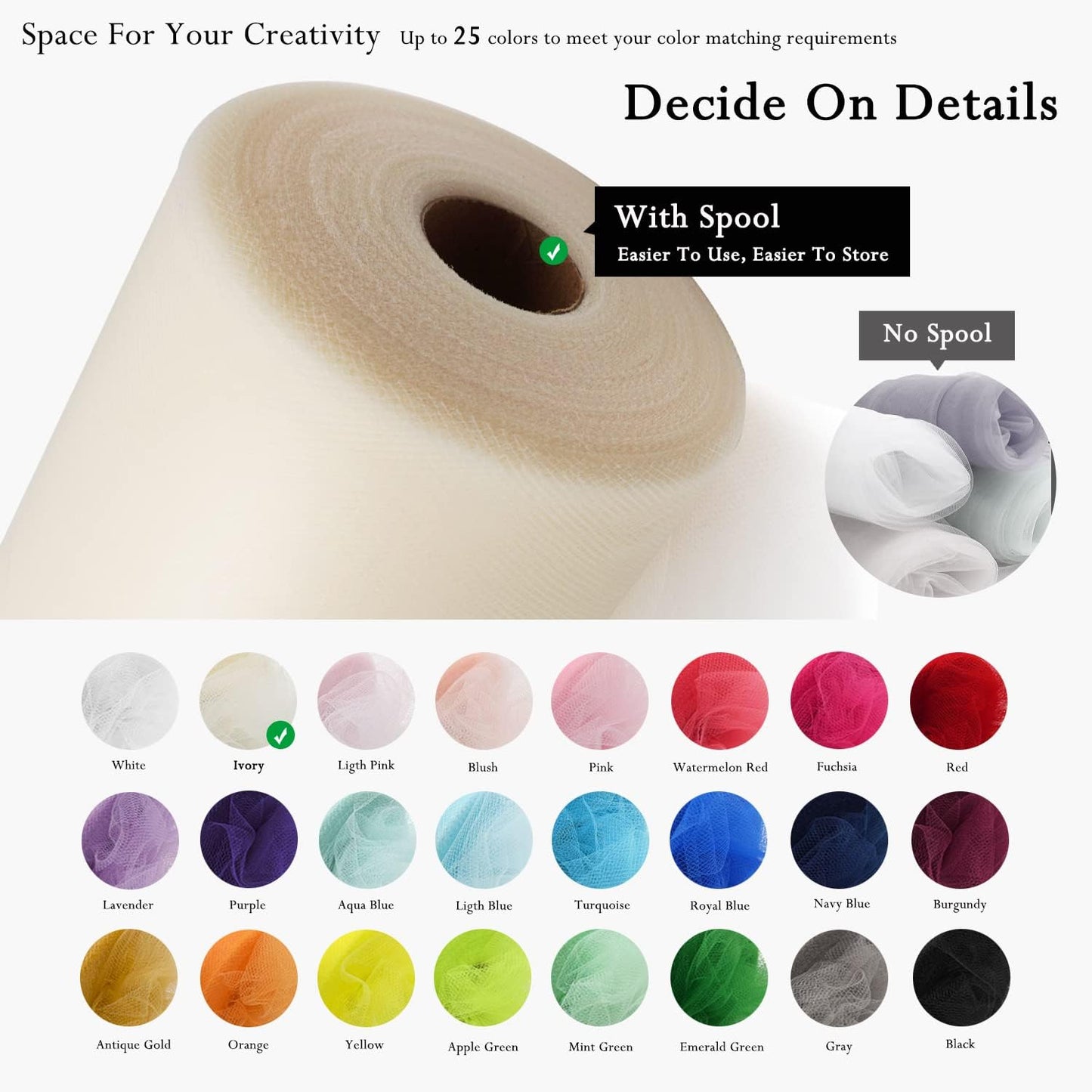 Ivory Tulle Fabric Rolls 54 Inch by 40 Yards Tulle Bolt Spool for Wedding Decorations DIY Tutu Baby Shower Table Skirt Ceiling Decor Birthday Party Craft Supplies