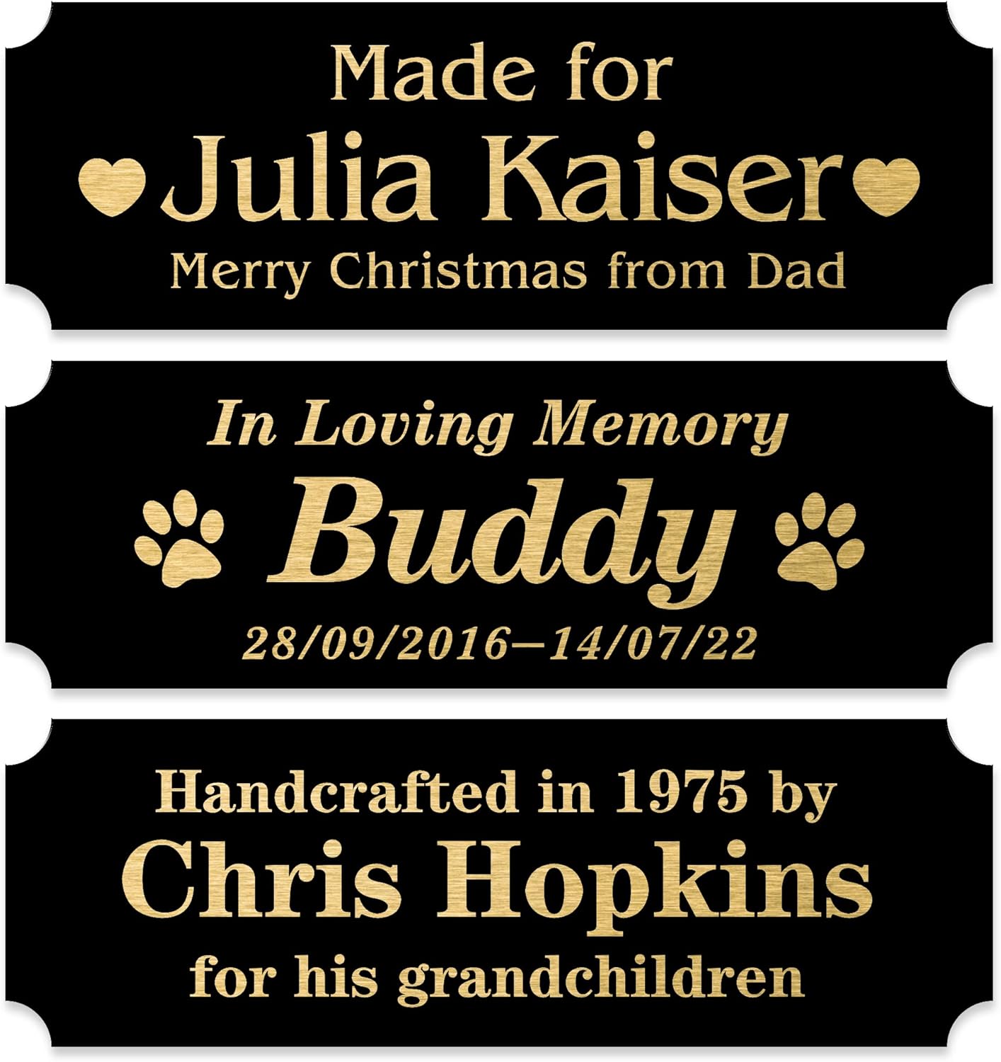 Personalized Name Plates, Black Engraved Plaque with Gold Text, Trophy Plates Engraved, Custom Name Plate with Adhesive Backing or Screws, 6" W x 2" H