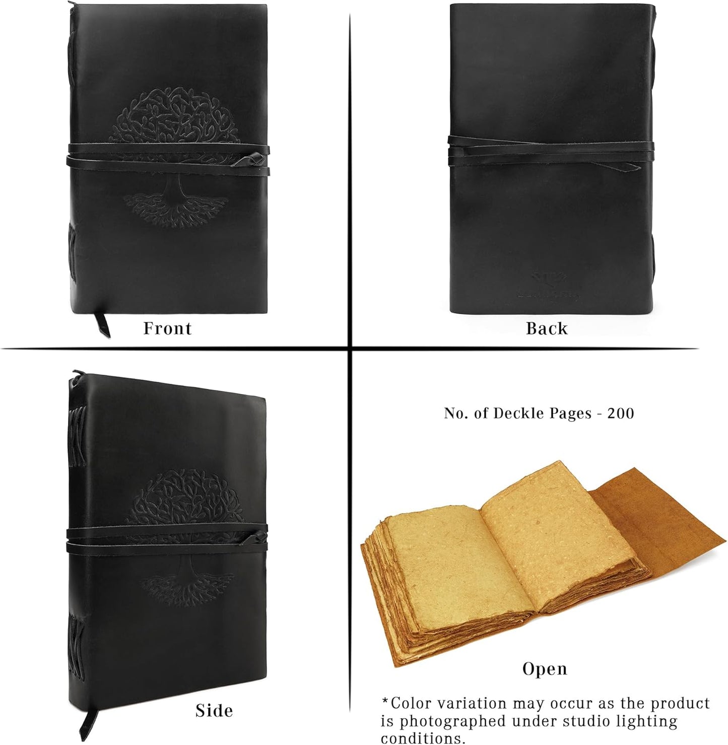 LUXEORIA Tree Of Life Leather Journal for Women and Men, Handcrafted Leather Journal for Writing Womens, Sketchbook, Travel Diary with Unlined Deckle Paper, Black 8x13