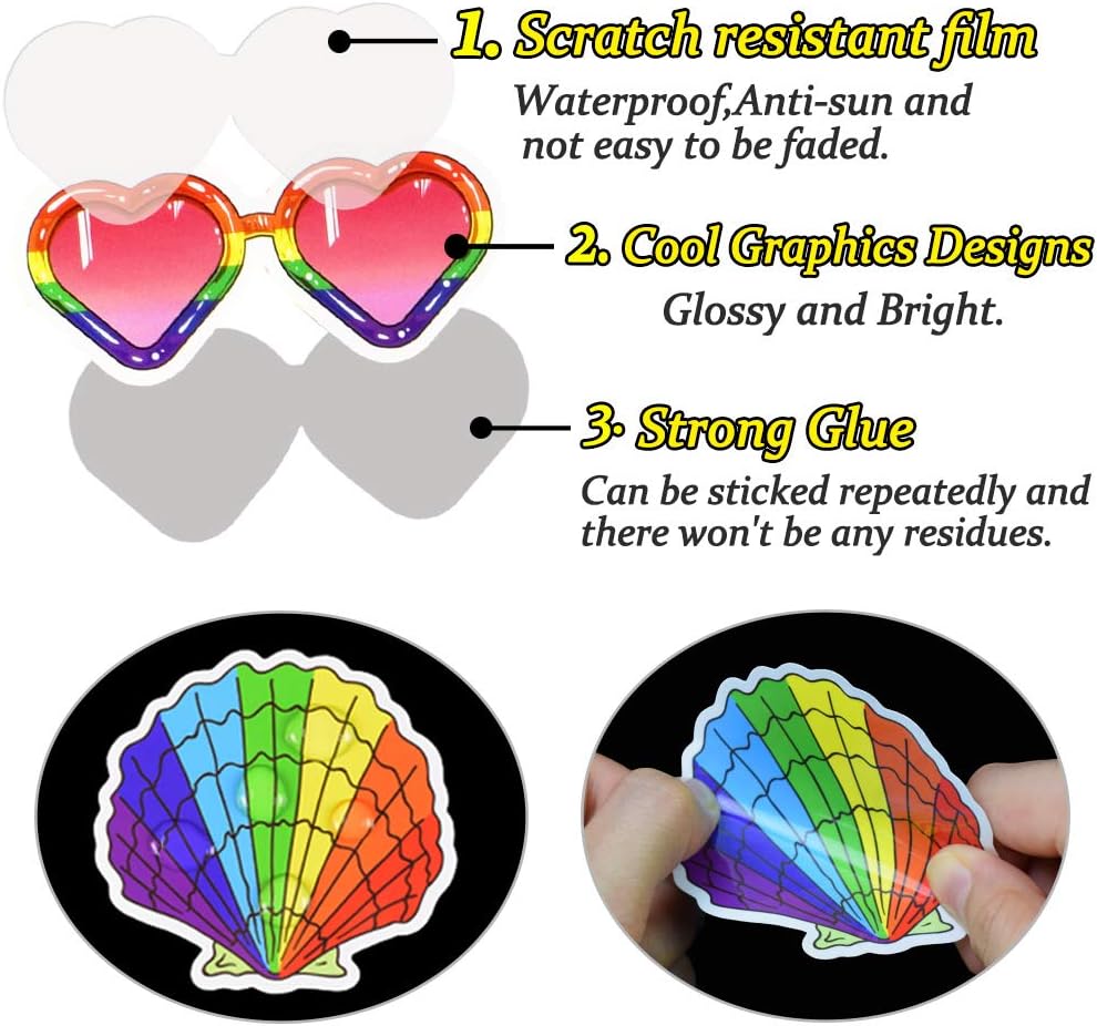 QTL Rainbow Stickers for Kids Pride Stickers for Water Bottles Laptop LGBT Waterproof Vinyl Packs 50Pcs