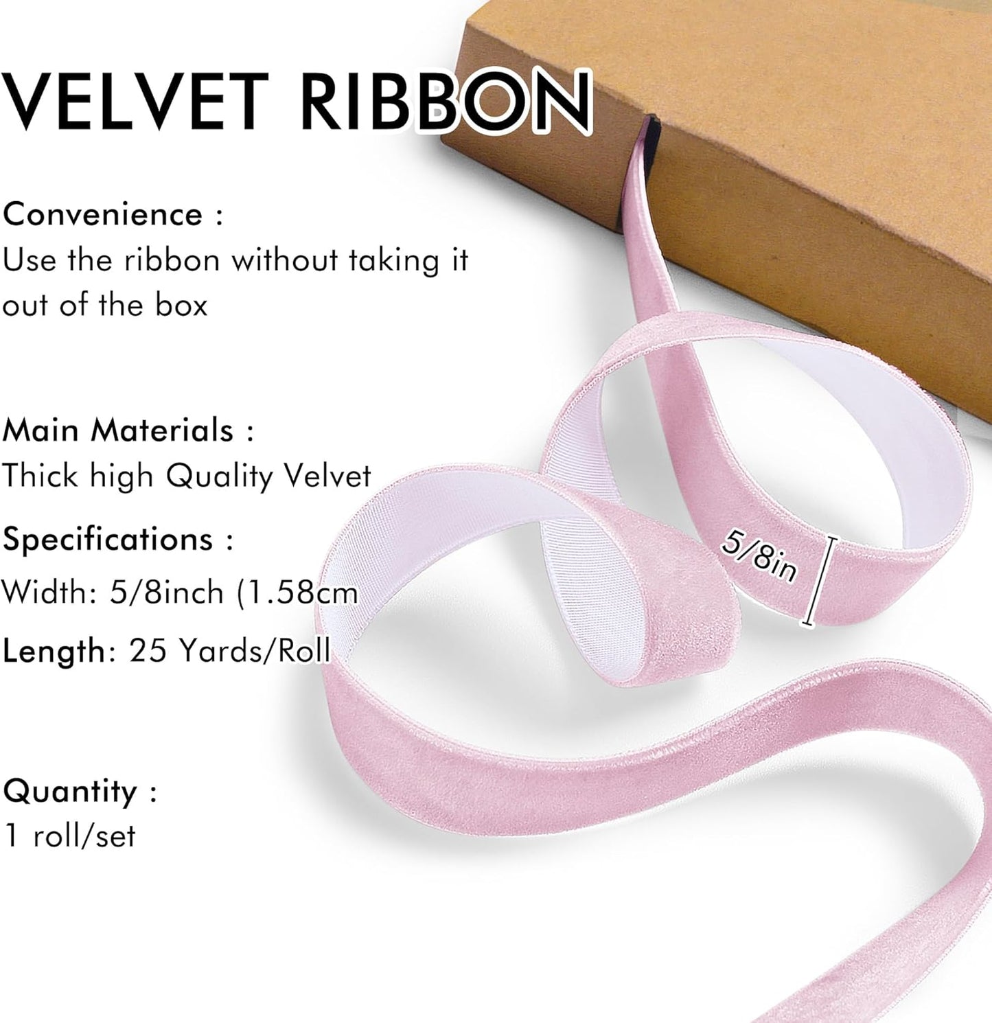 Pink Velvet Ribbon 5/8'' 25 Yards for Christmas Tree, Gift Wrapping, Flower Bouquet, Wreath Decorations, Bow Making