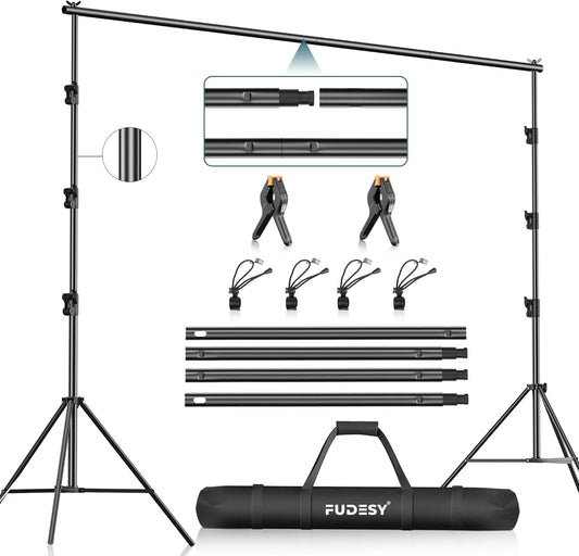 FUDESY Photo Video Studio 10 x 10Ft Heavy Duty Adjustable Backdrop Stand,Background Support System for Photography with Carry Bag, 6 Pcs Clip Clamps