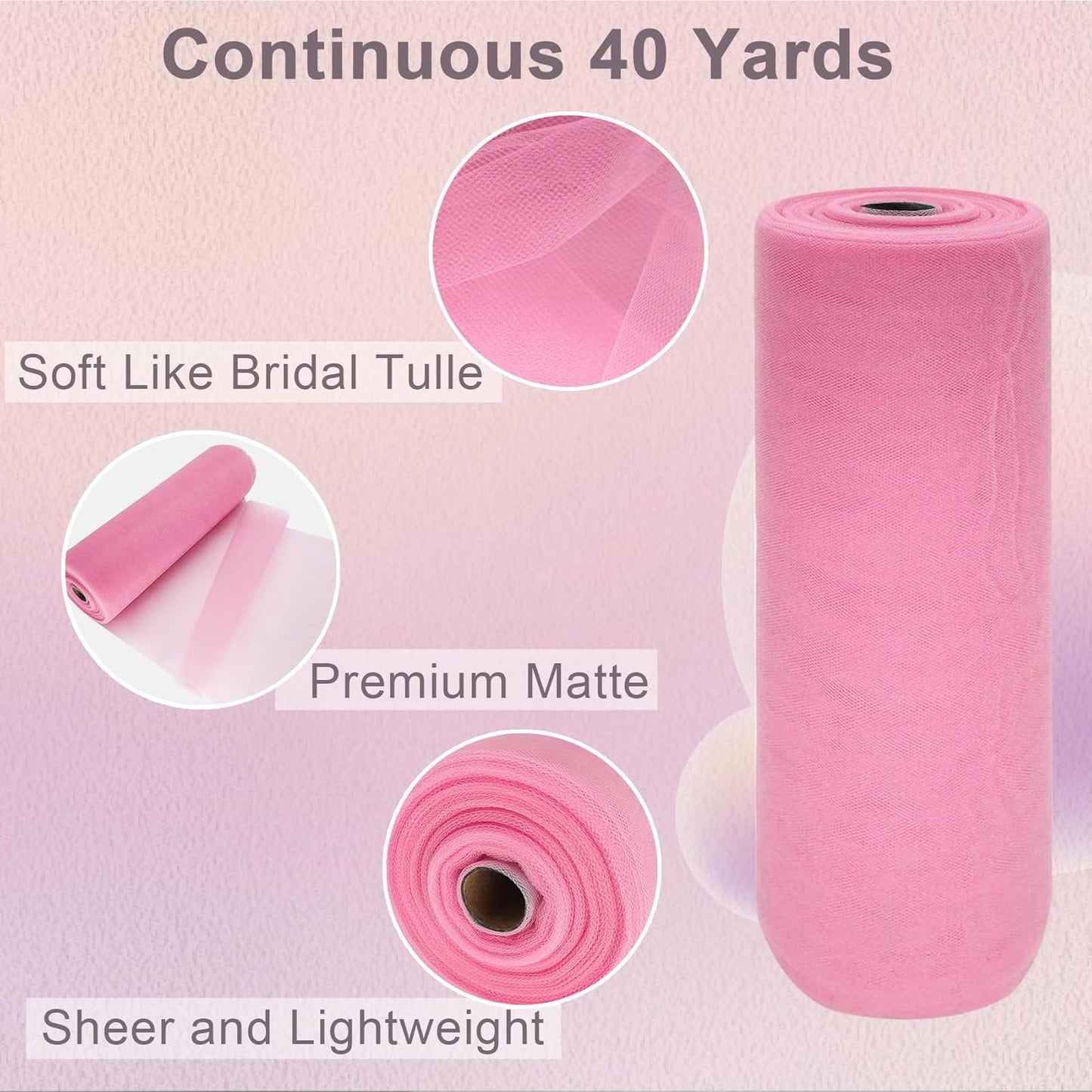 Pink Tulle Fabric Roll Spool Bolt (54 Inch by 40 Yards) Large Tulle Wedding Party Decoration, Tutu Skirt, Table Runner, Gift Wrapping, Bridal Shower, Soft & Drape (Pink)
