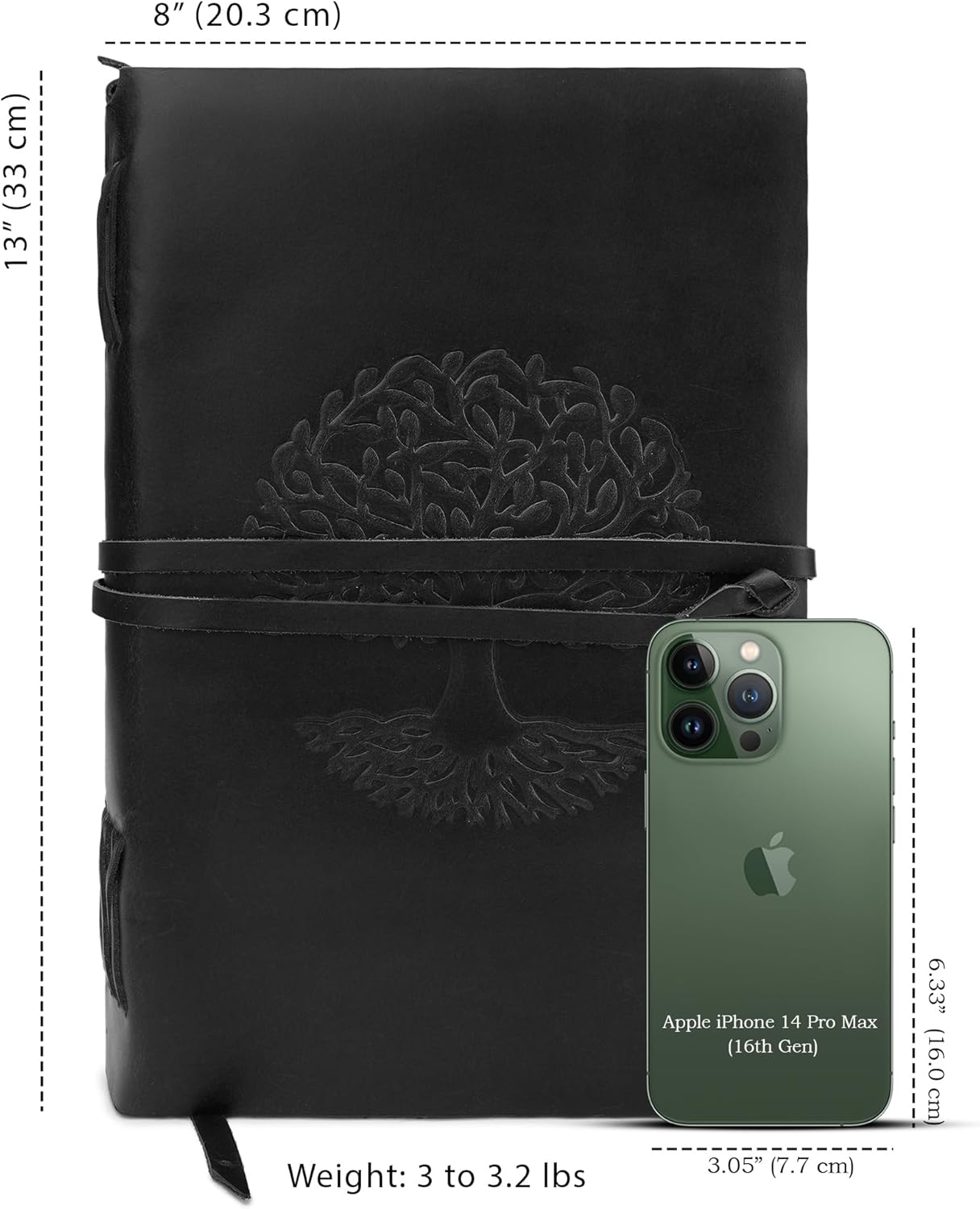 LUXEORIA Tree Of Life Leather Journal for Women and Men, Handcrafted Leather Journal for Writing Womens, Sketchbook, Travel Diary with Unlined Deckle Paper, Black 8x13