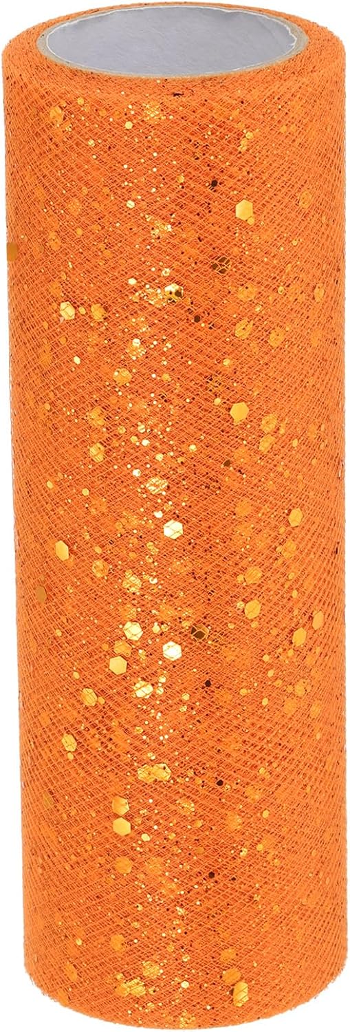 PATIKIL Tulle Fabric Rolls, 6 Inch by 10 Yards Fabric Spool Tulle Sparkling Ribbon Netting Sequin for DIY Tutu Skirts Crafts Wedding Party Decorations, Orange