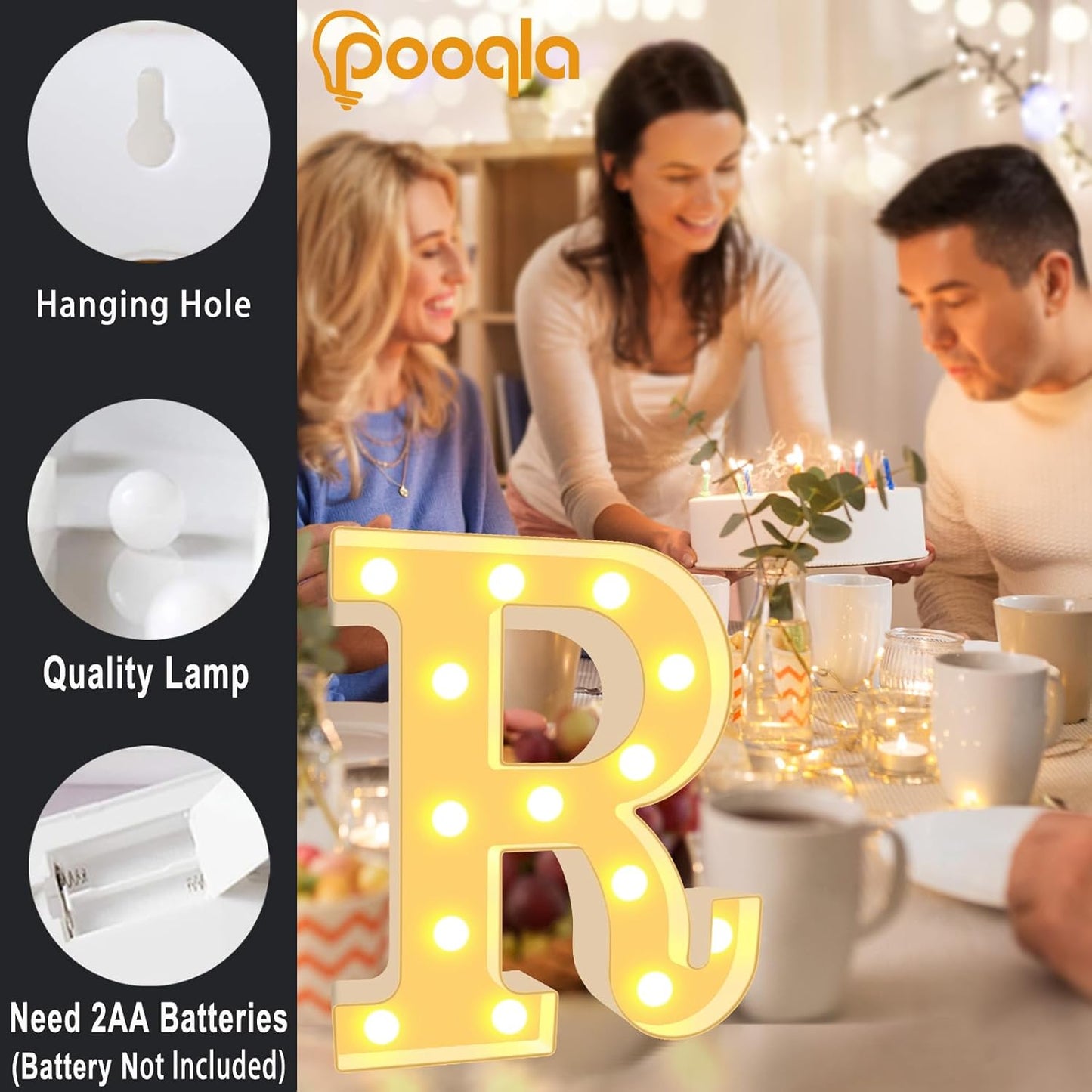 Pooqla LED Marquee Letter Lights, Warm White and Cool White Decorative Lighted Letters, Light Up Alphabet Letters for Boys Girls, Party, Wedding, Bar, Night Light, Birthday Decoration, Letter Y