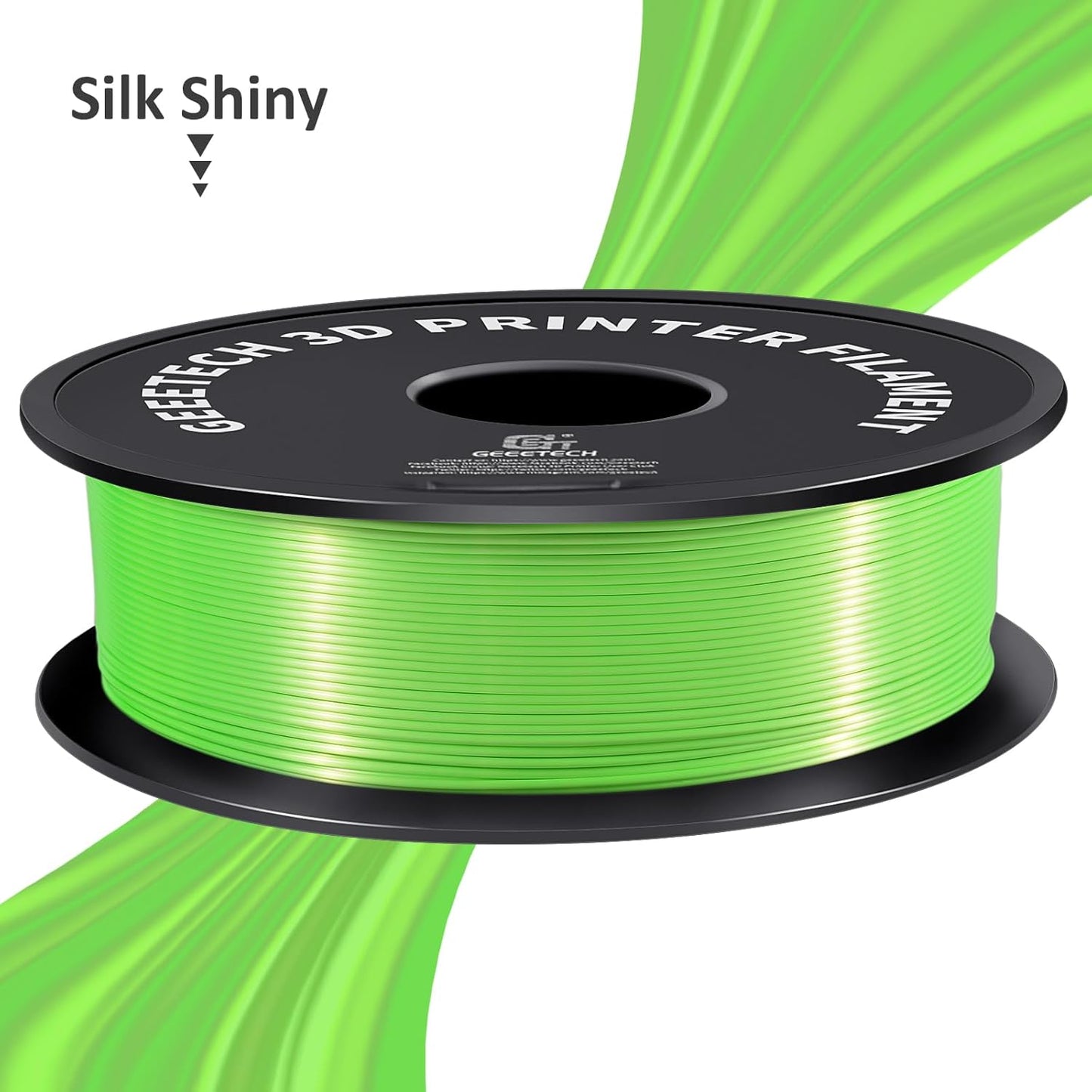 Geeetech Silk PLA Filament 1.75mm 3D Printer Filament Apple Green, Metal-Like Shiny Silk PLA Filament, 1kg (2.2lbs) 1 Spool, Dimensional Accuracy +/- 0.02 mm, Bright Green