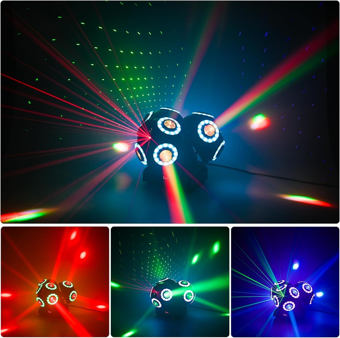 LED Moving Head DJ Light Rotating Beam Stage Lights Pin Spotlight Event Lighting Sound Control Dmx512 DJ KTV Disco Party Wedding Concert Festivals… (3Head DJ Light)