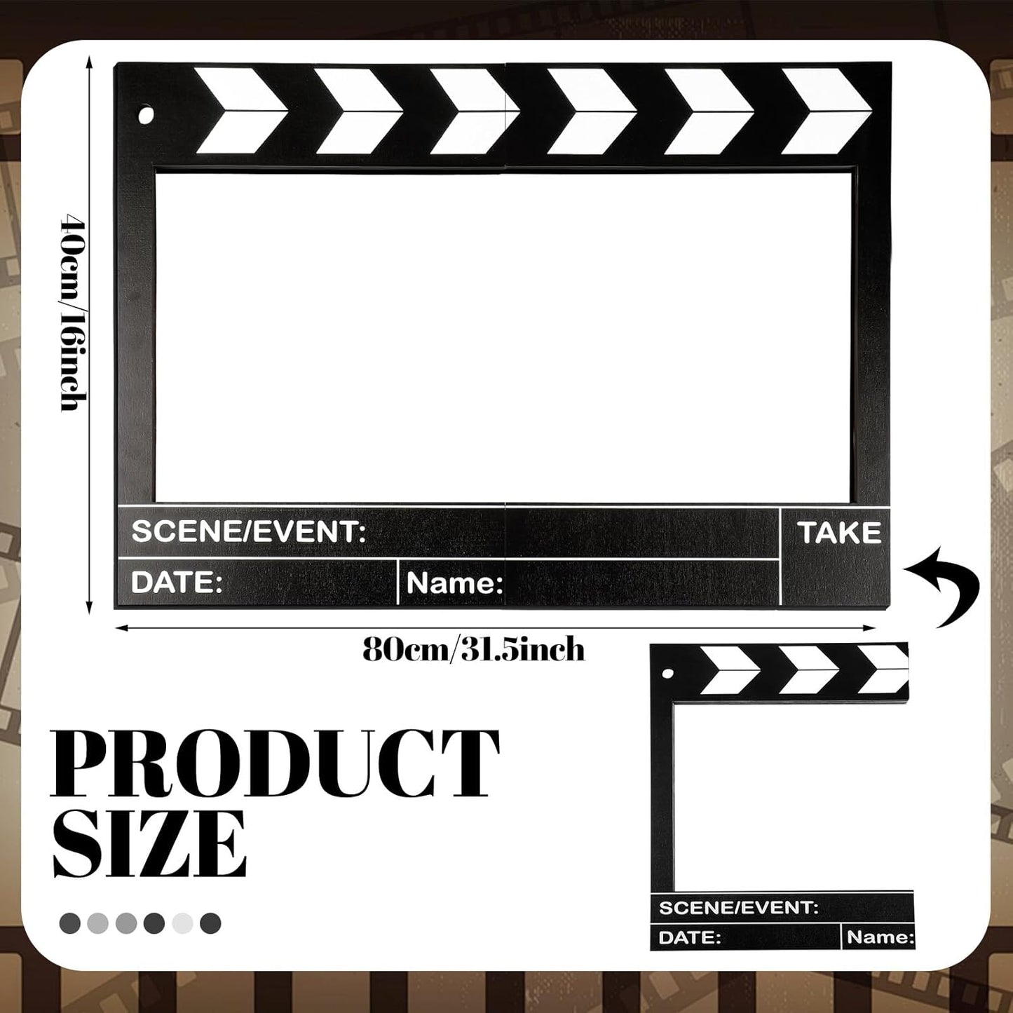 Large Wooden Movie Night Party Decorations, Movie Night Photo Booth Props, 25.59 x 15.75 Inch Photo Frame Film Theme Clapper Wooden Board for Birthday Party Supplies