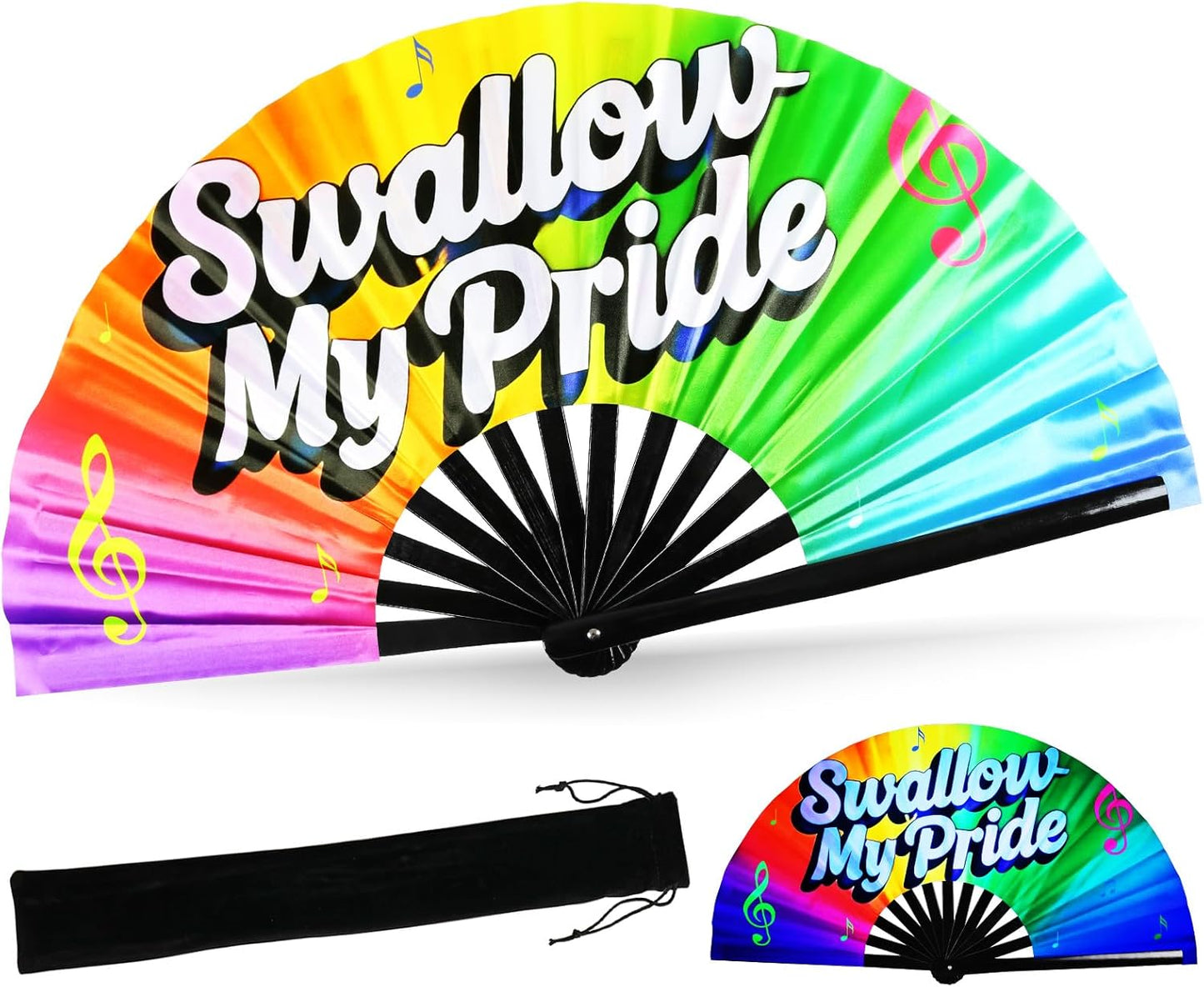 SYNTECSO Folding Hand Fan for Rave, Popping Fan for Line Dancing, Drag Queen, Women and Men Gift，Chinese Japanese UV Glow Clack Fan for Parties, Music Festivals, EDM and Decoration