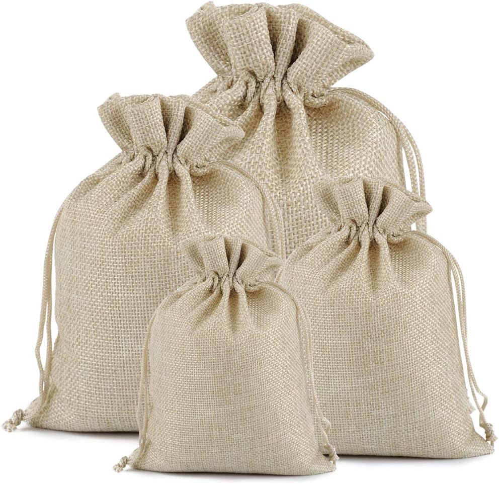 Lucky Monet 25/50/100PCS Burlap Gift Bags Wedding Hessian Jute Bags Linen Jewelry Pouches with Drawstring for Birthday, Party, Wedding Favors, Present, Art and DIY Craft (100Pcs, Cream, 3” x 4”)