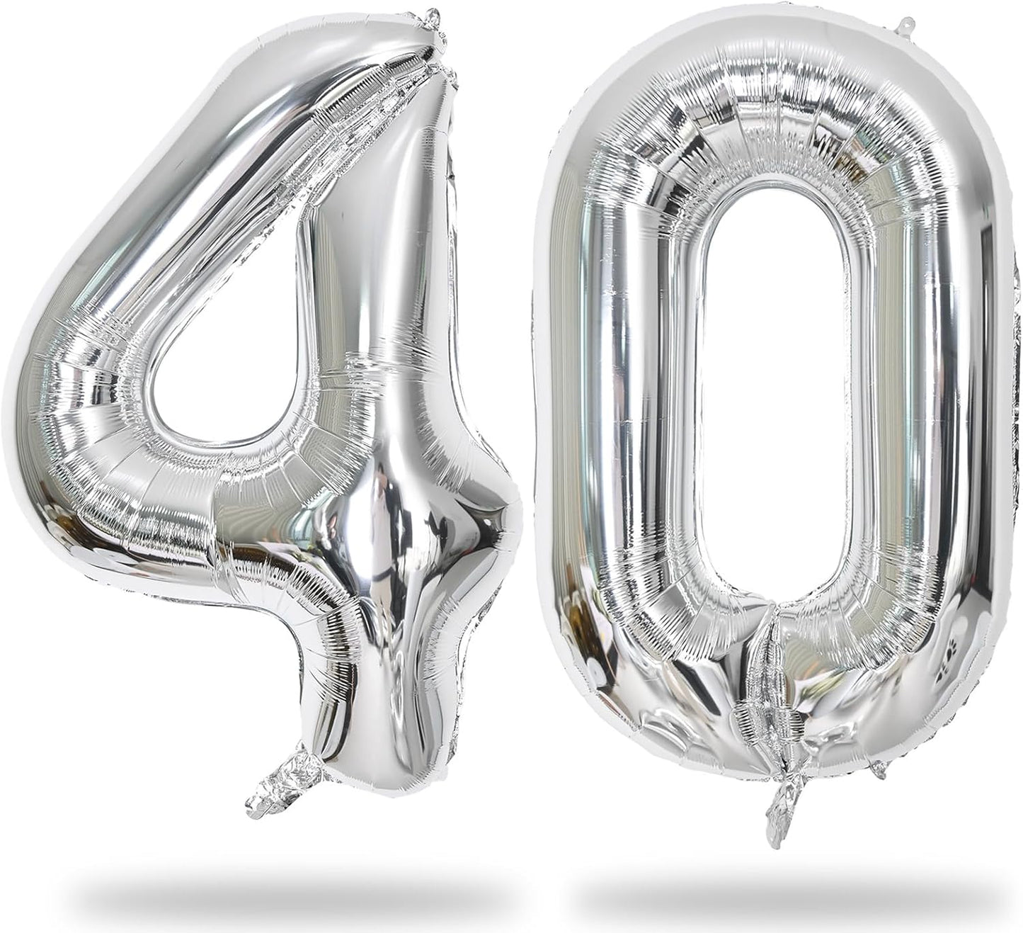 40 Balloons Silver, Giant Number 4 & 0 Helium Foil Balloon for Women 40th Birthday Decor, 40'' Self Inflating Mylar Number 40 Balloon for Man Anniversary Party Globos De Numeros Decorations Supplies