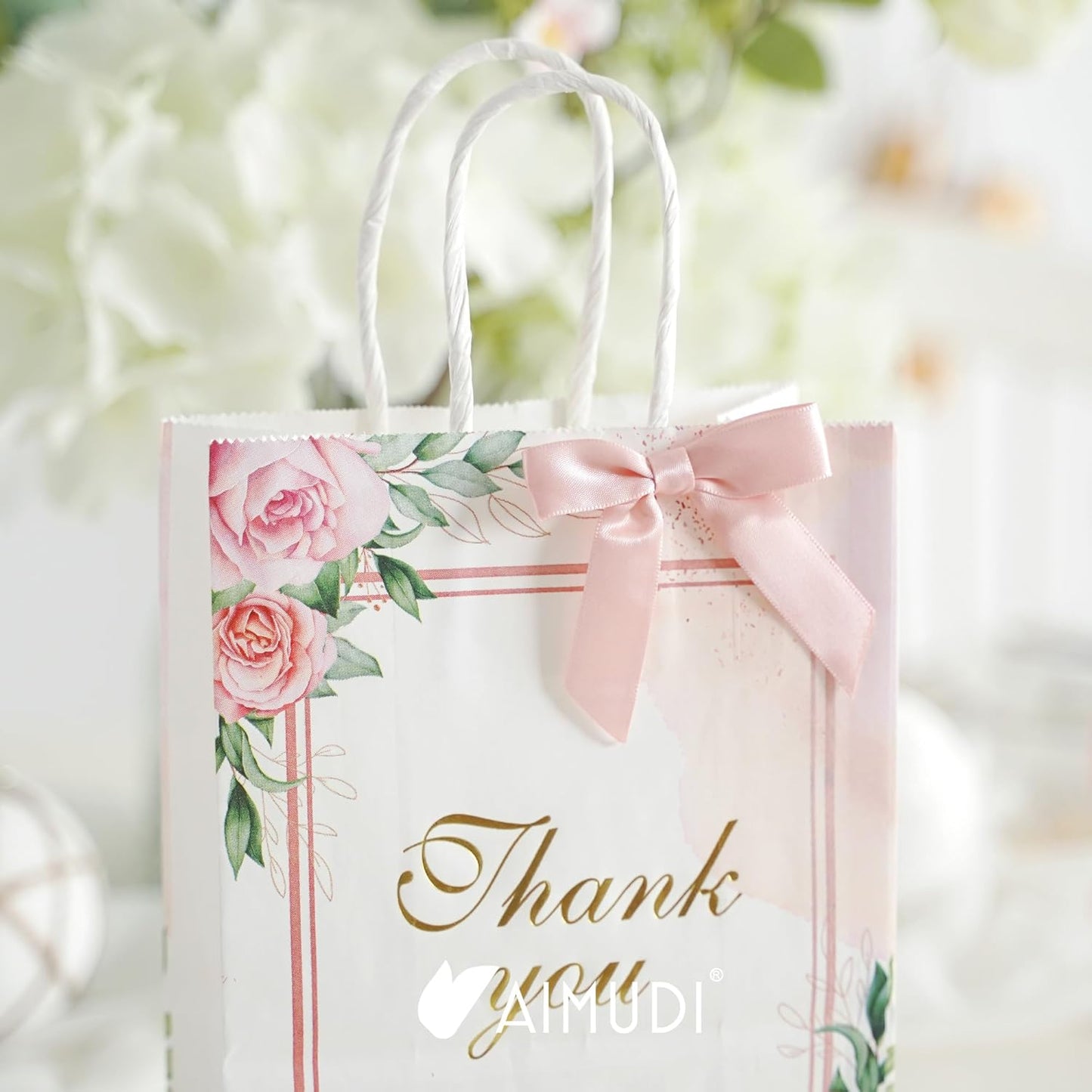 AIMUDI Small Rose Gold Bows 2.5" Pretied Satin Bows for Crafts Twist Tie Bows for Treat Bags Premade Mini Bows for Wedding Bridal Shower Bithday Baby Shower Decor - 50 Counts