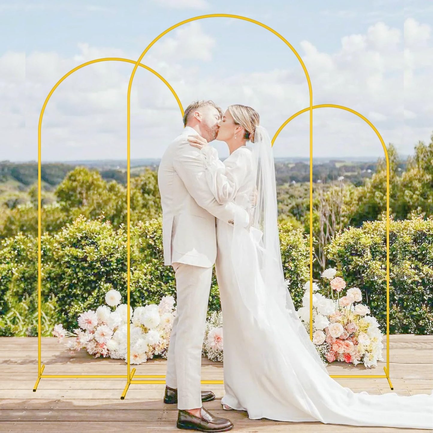 MODFUNS Arch Backdrop Stand and Cover Set 6&6.6&7.2ft Silver Sequins Arch Covers Set of 3 Gold Arched Backdrop Stands Chiara Arches Cover for Party Baby Shower Banquet Wedding Decoration